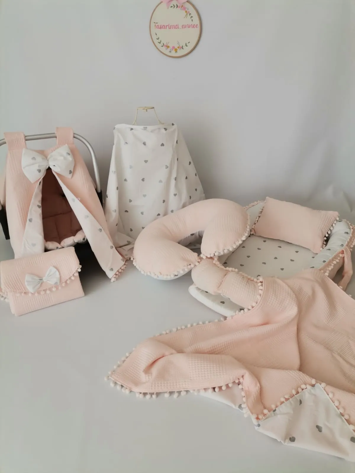 Babynest 8'li set somon waffle pike - gümüş kalpli poplin