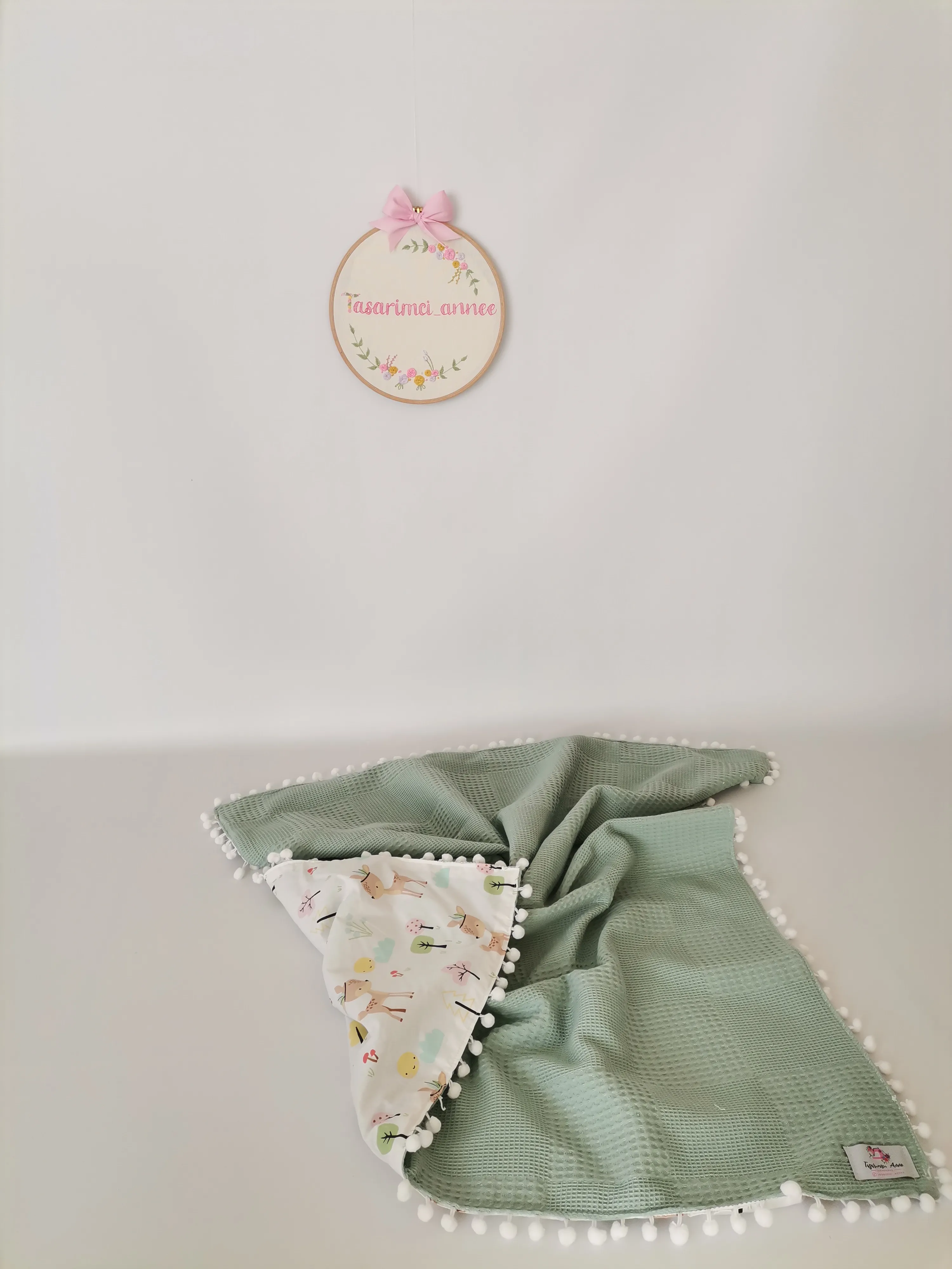 Battaniye yeşil waffle pike - karacalı poplin