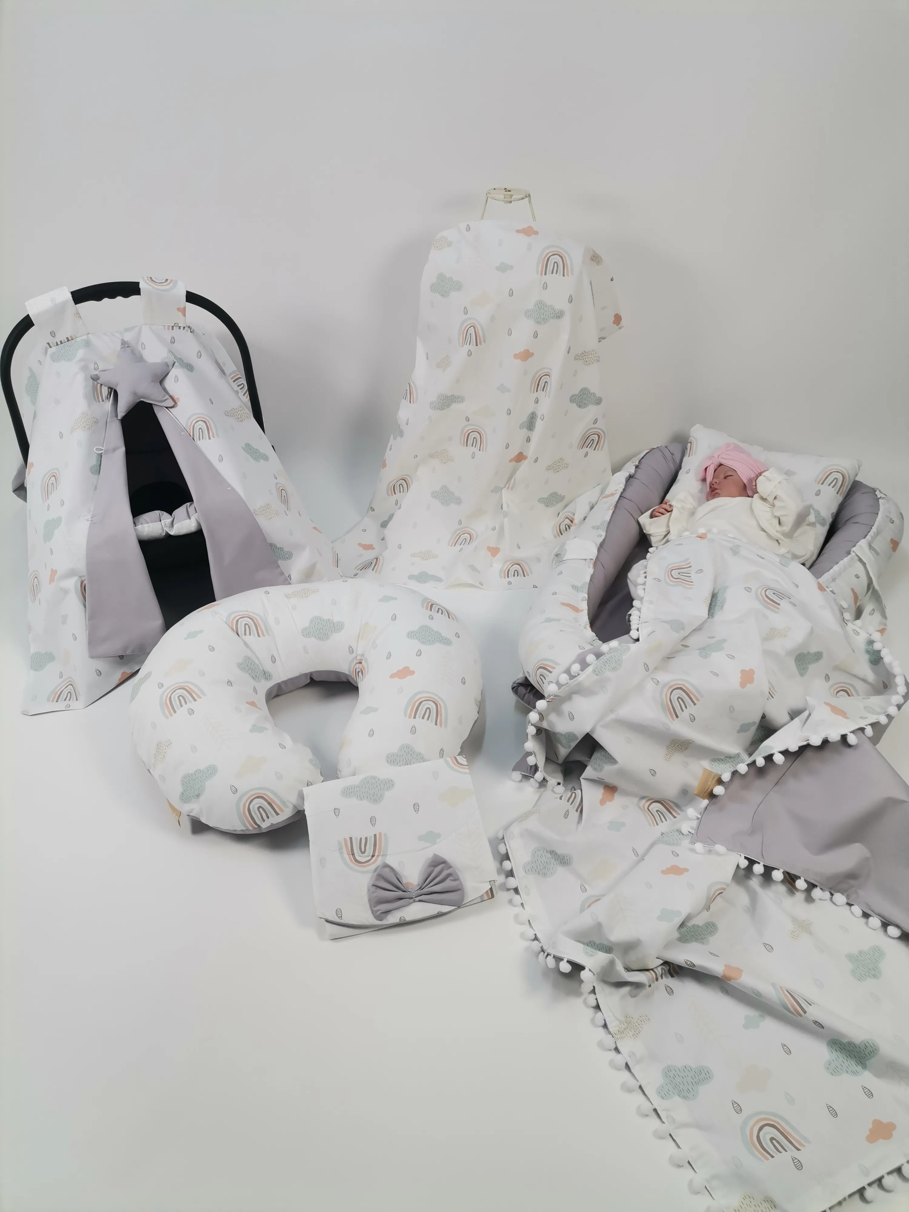 Babynest 8'li set gökkuşaklı poplin - gri poplin