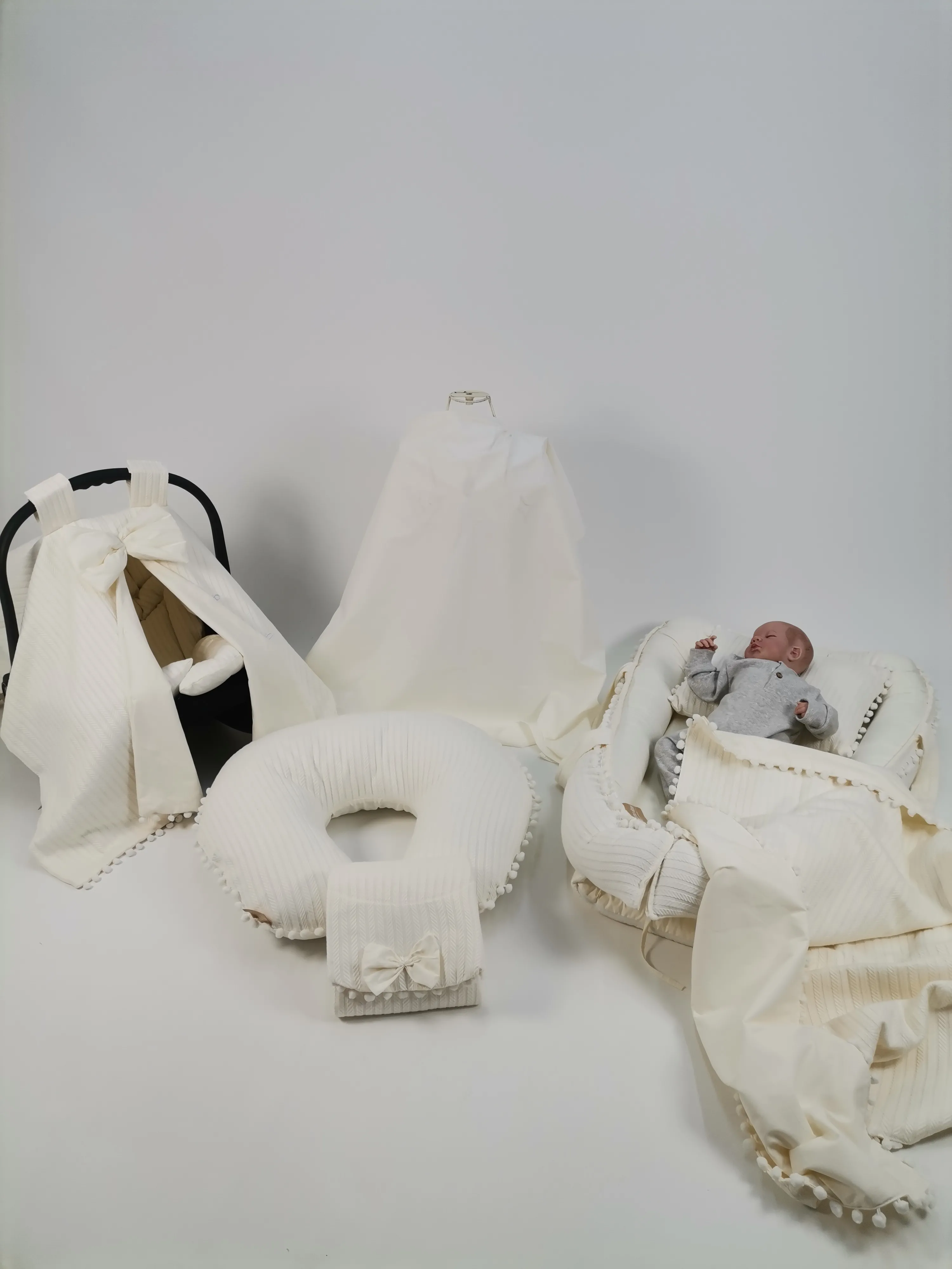 Babynest 8'li set krem örgü pike - krem poplin