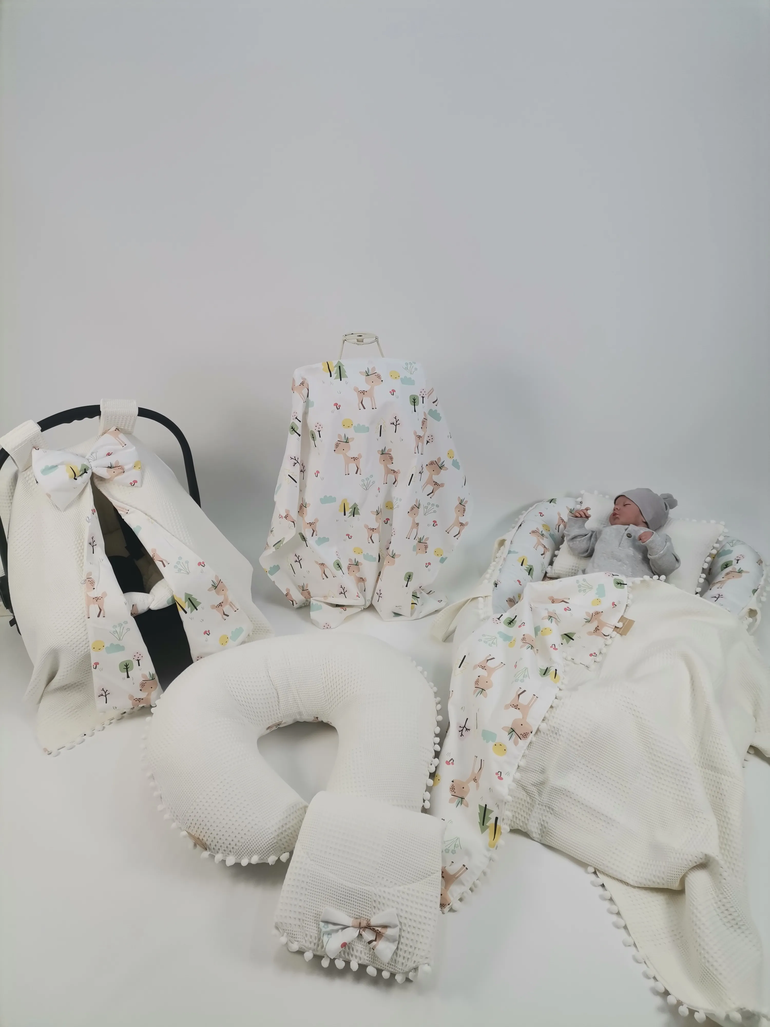Babynest 8'li set krem waffle pike - karacalı poplin