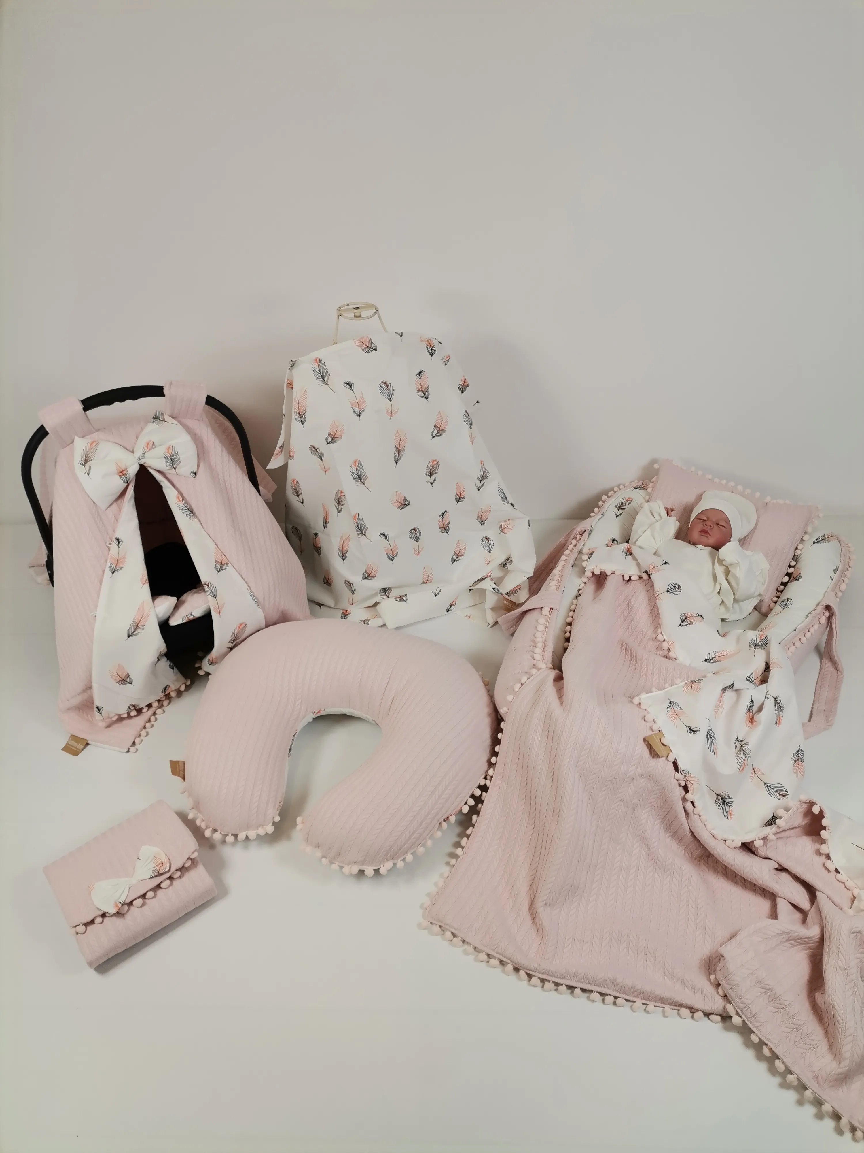 Babynest 8'li set pudra örgü pike - pembe tüylü poplin