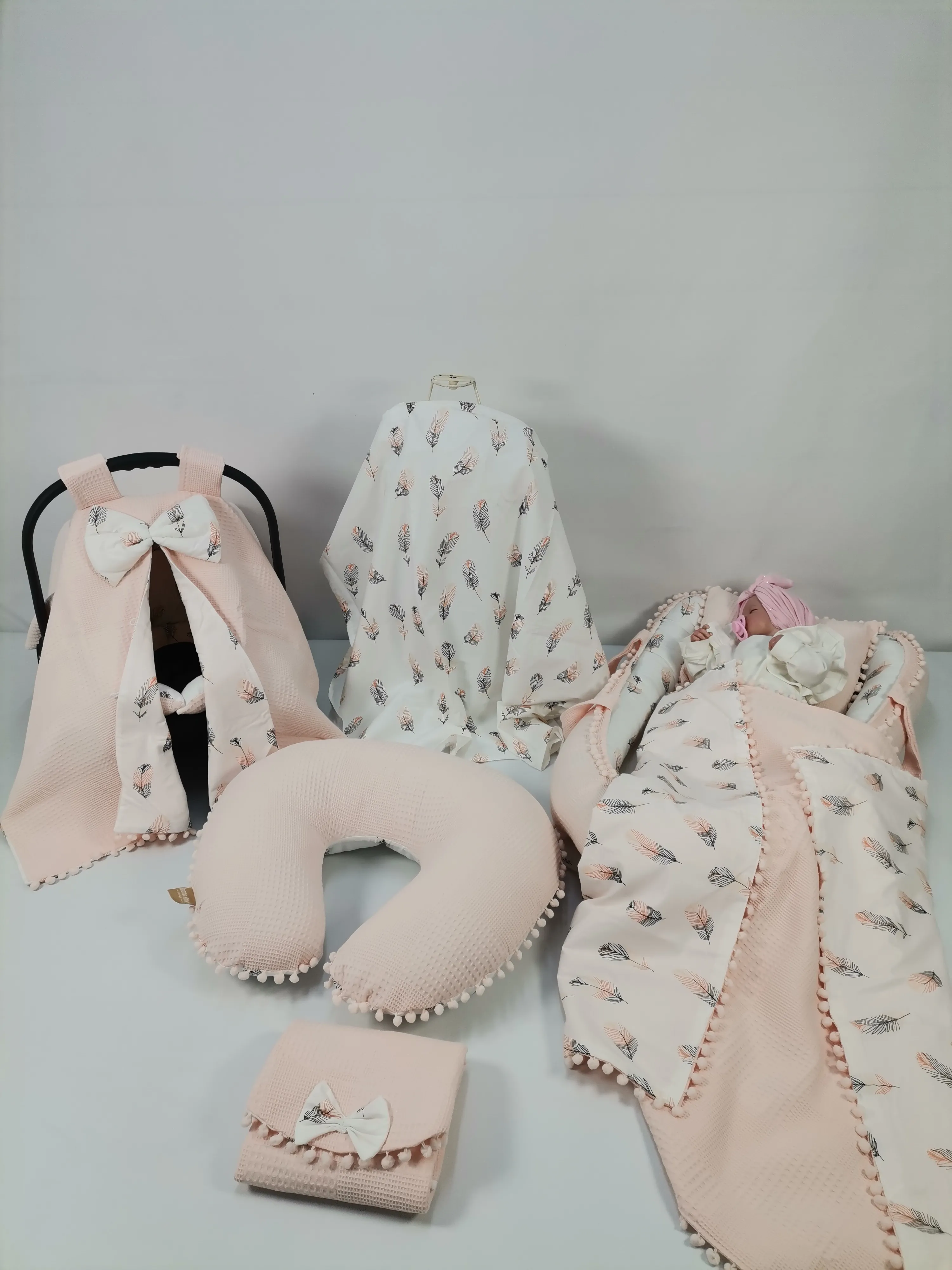 Babynest 8'li set somon waffle pike - pembe tüylü poplin