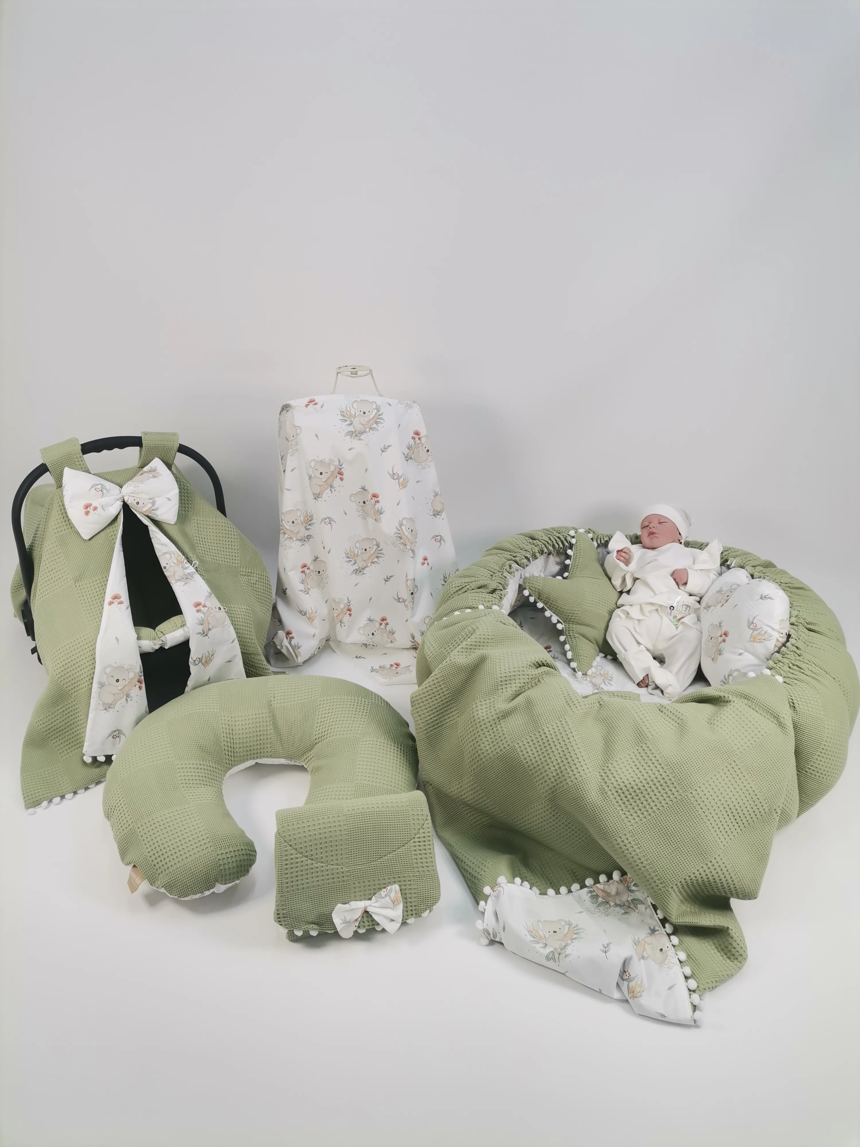 Babynest 9'lu set fıstık yeşili waffle pike - koala poplin