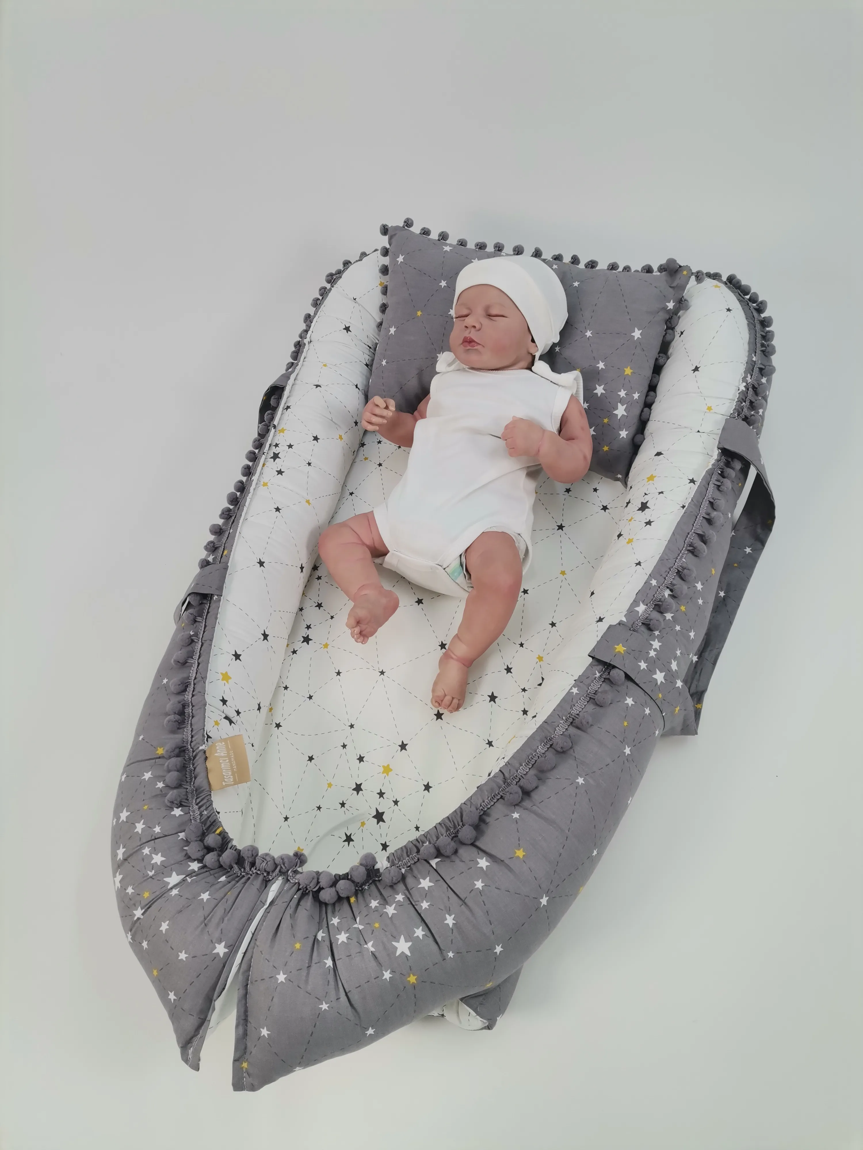 Babynest gri beyaz samanyolu yıldızlı poplin