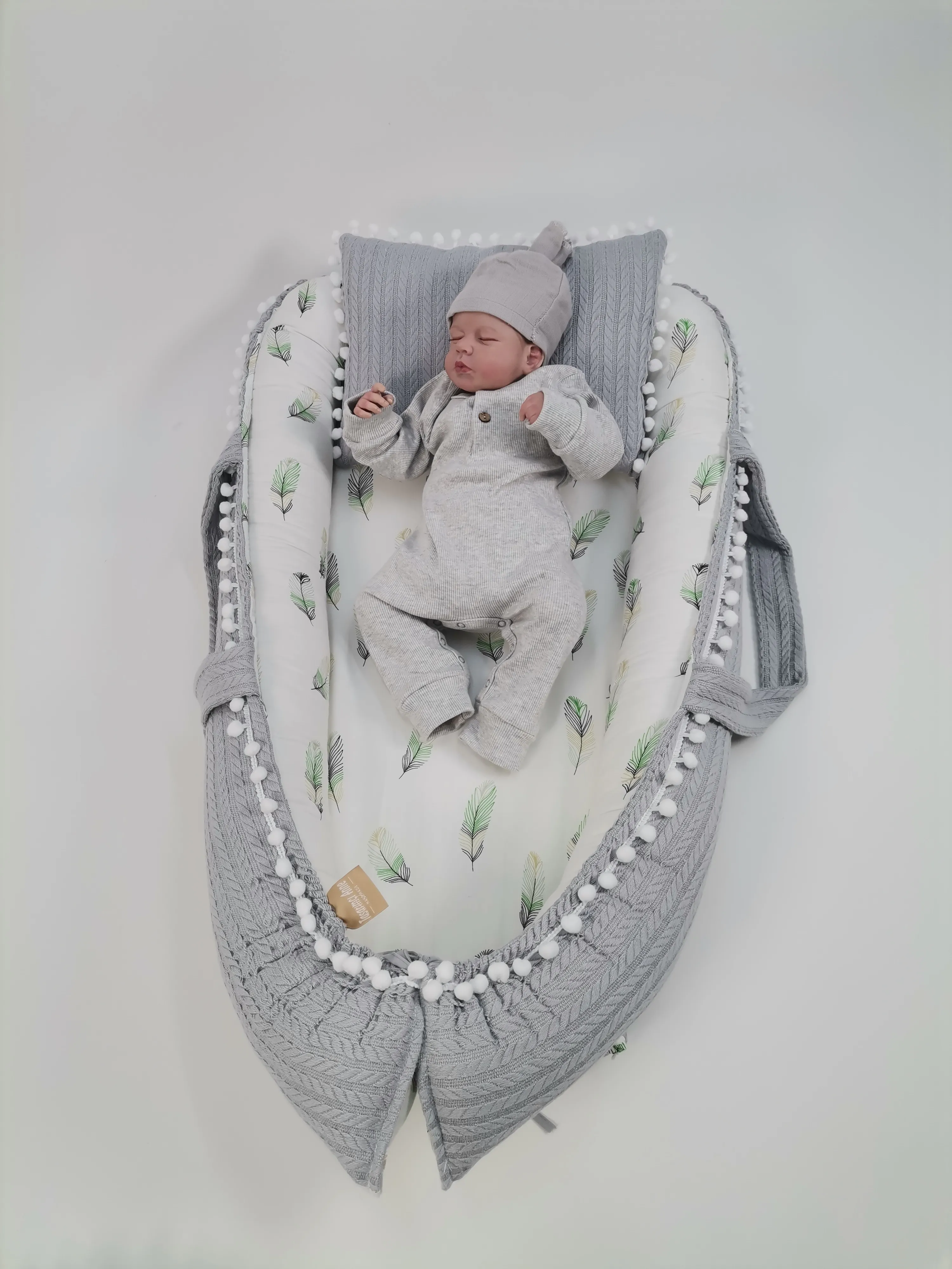 Babynest gri örgü pike - yeşil tüylü poplin