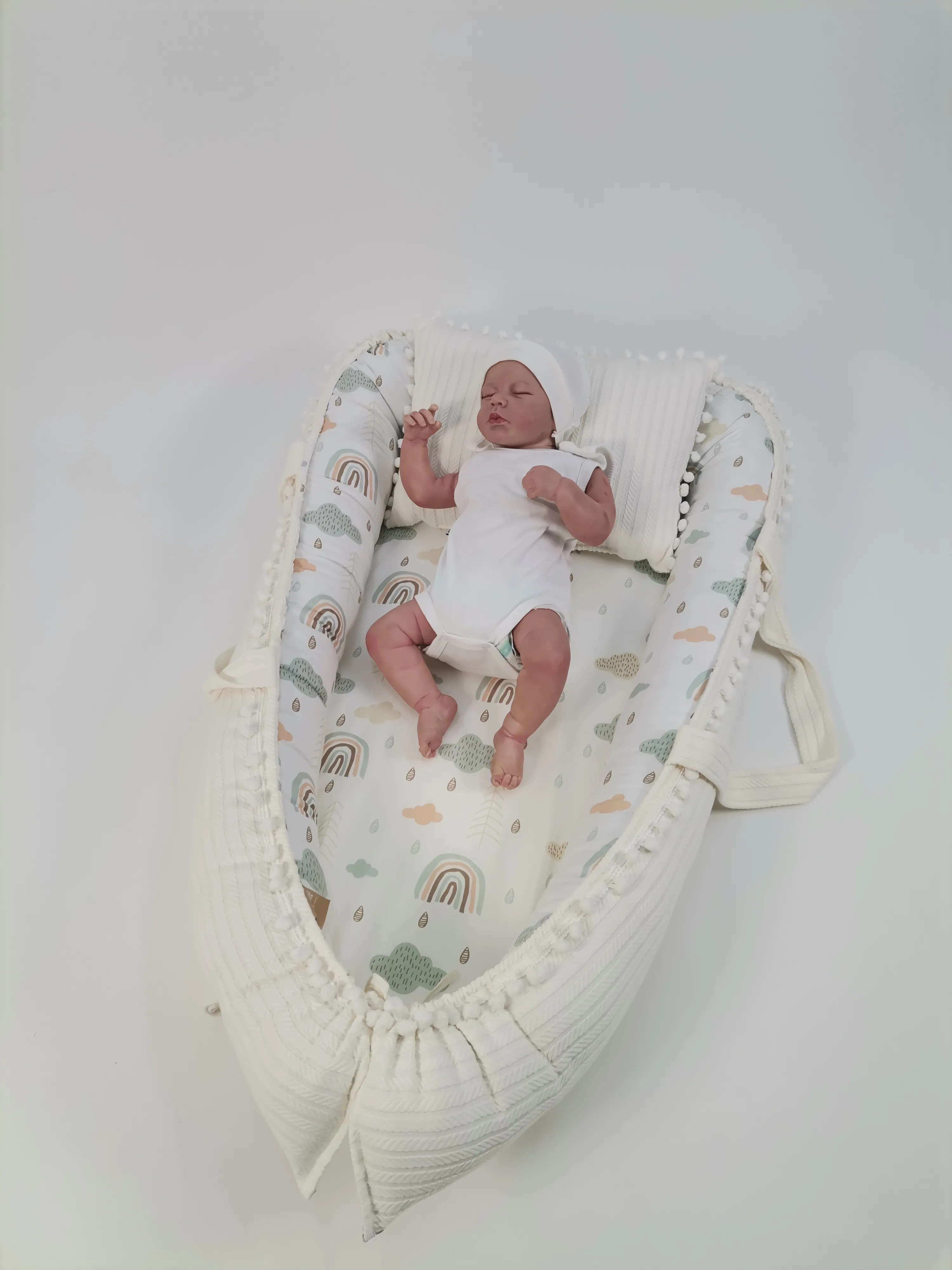 Babynest krem örgü pike - gökkuşaklı poplin