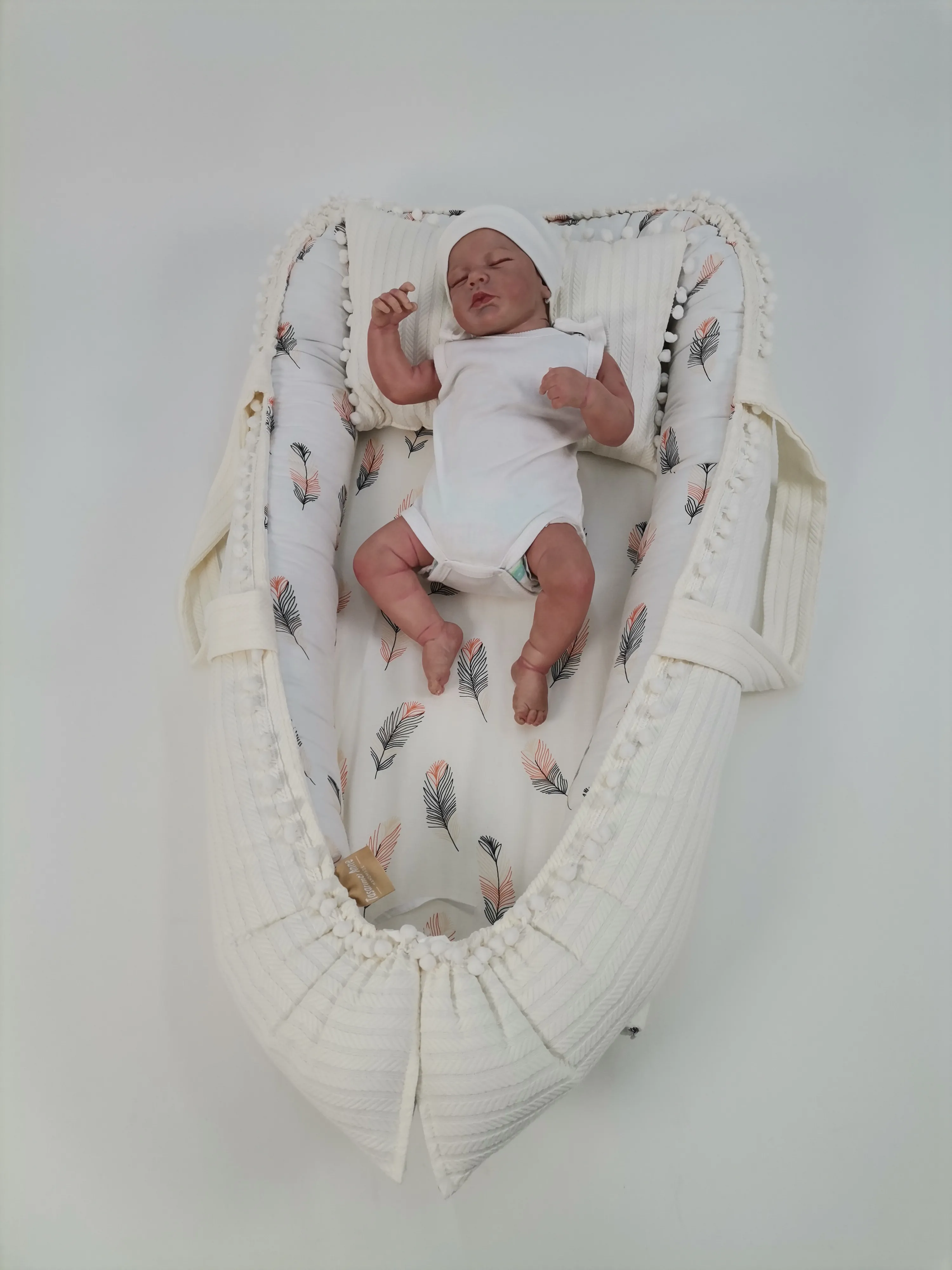 Babynest krem örgü pike - pembe tüylü poplin 