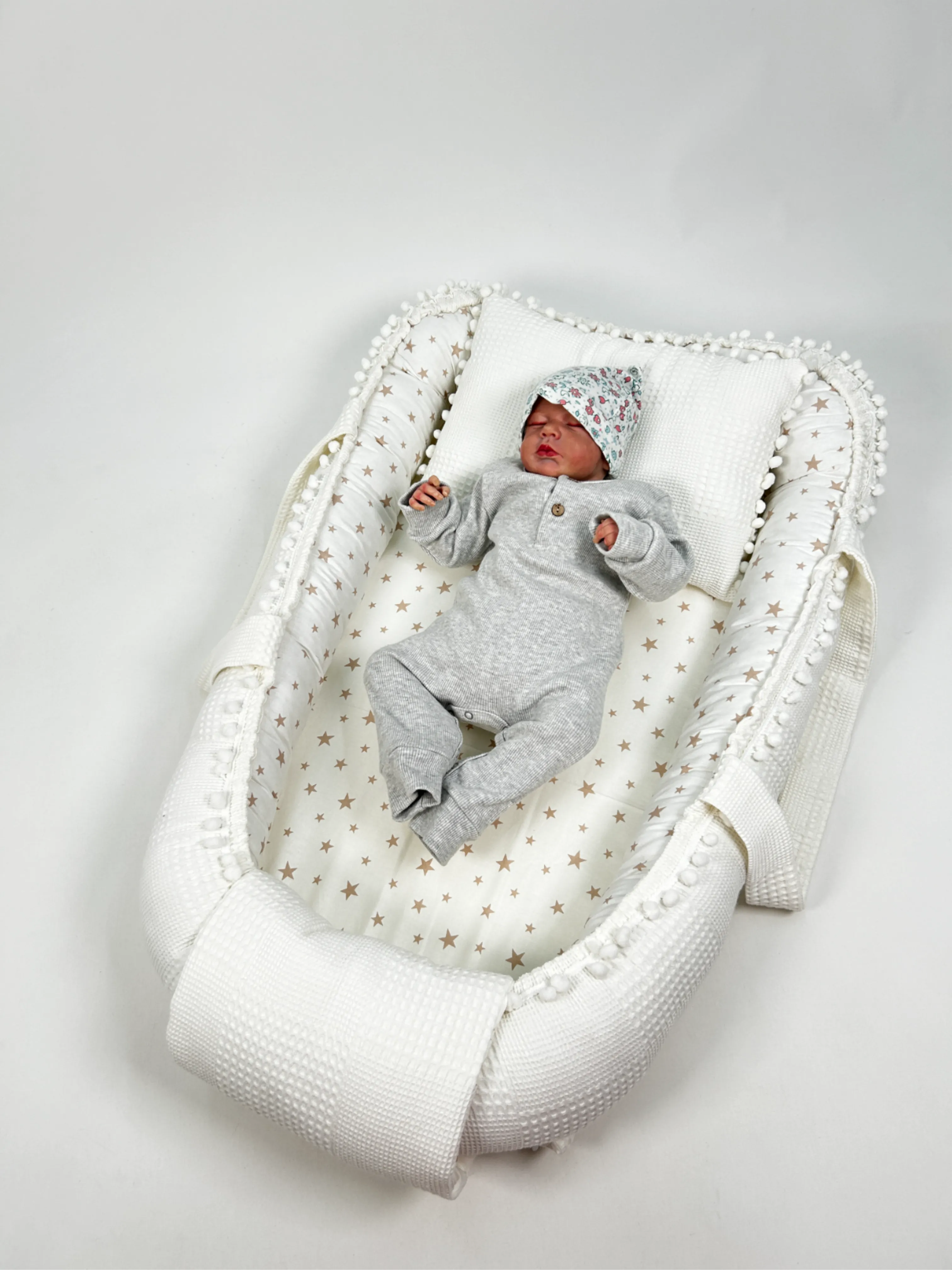 Babynest krem waffle pike - bej yıldızlı poplin