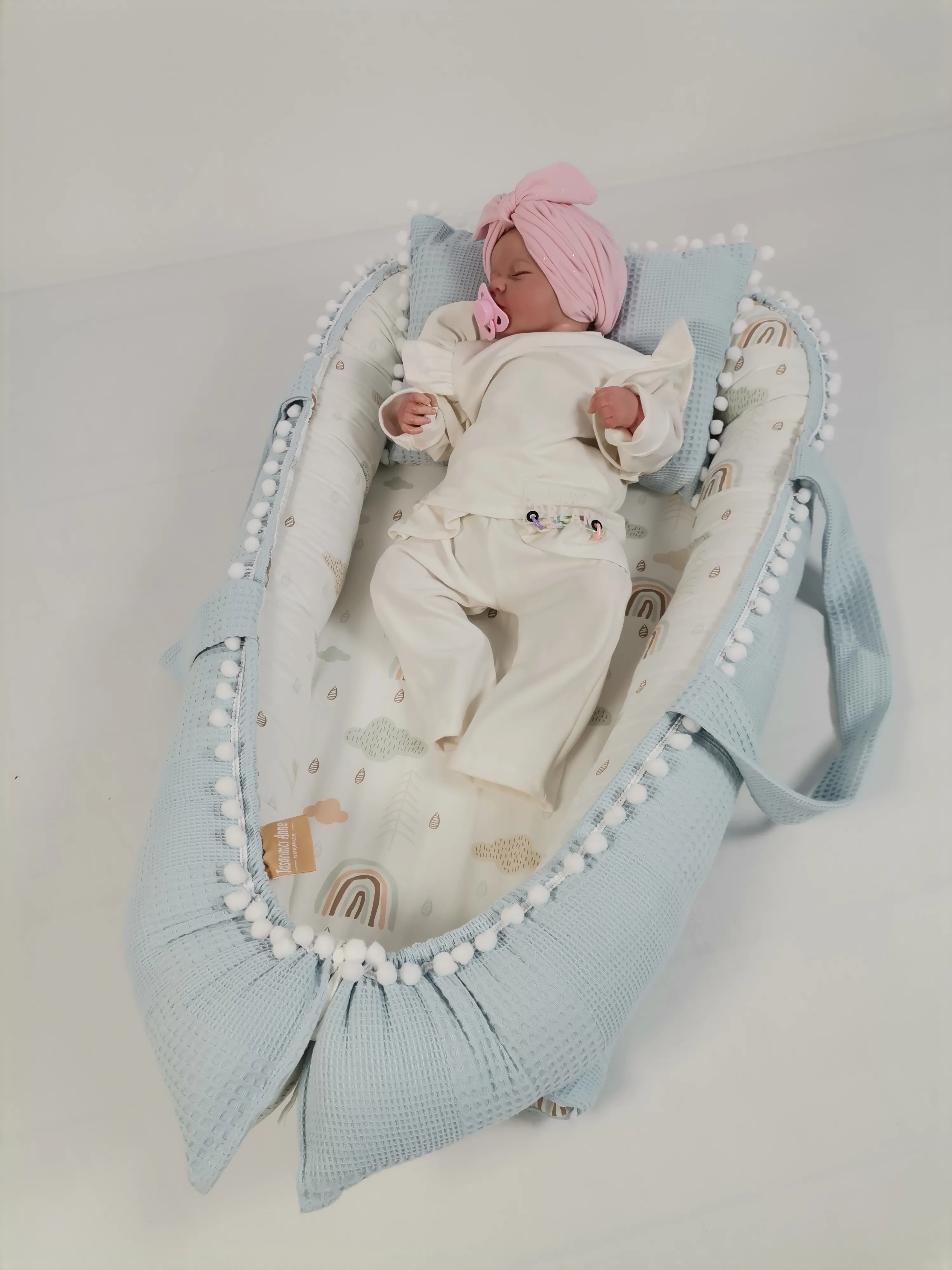 Babynest mavi waffle pike - gökkuşaklı poplin