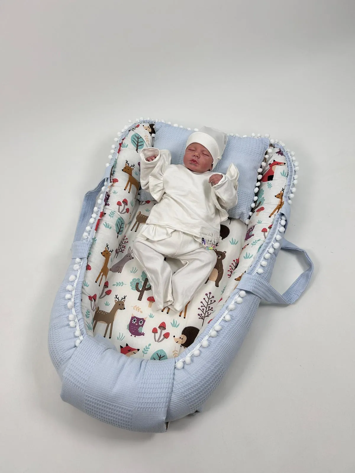 Babynest mavi waffle pike - hayvan figürlü poplin
