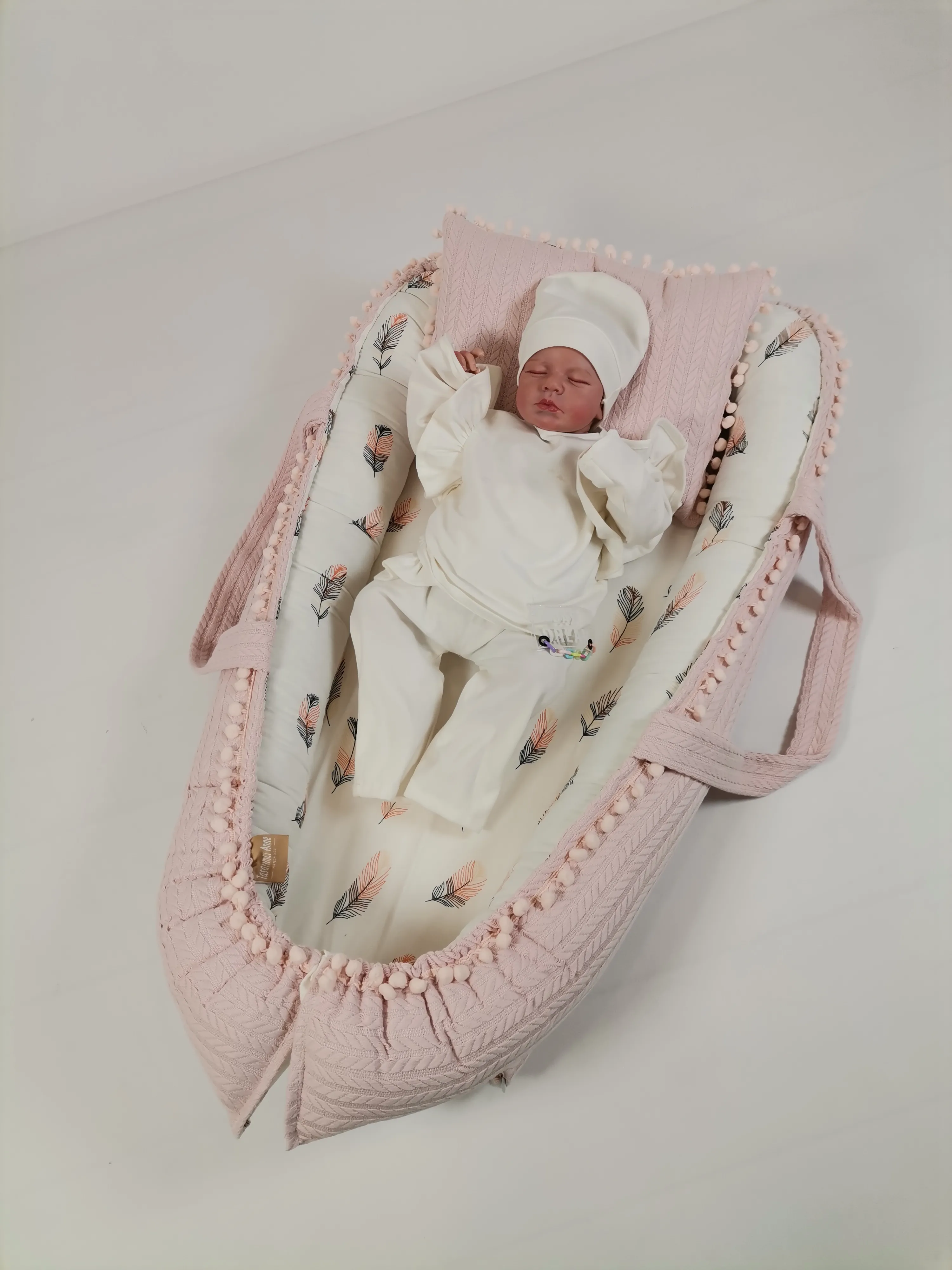 Babynest pudra örgü pike - pembe tüylü poplin