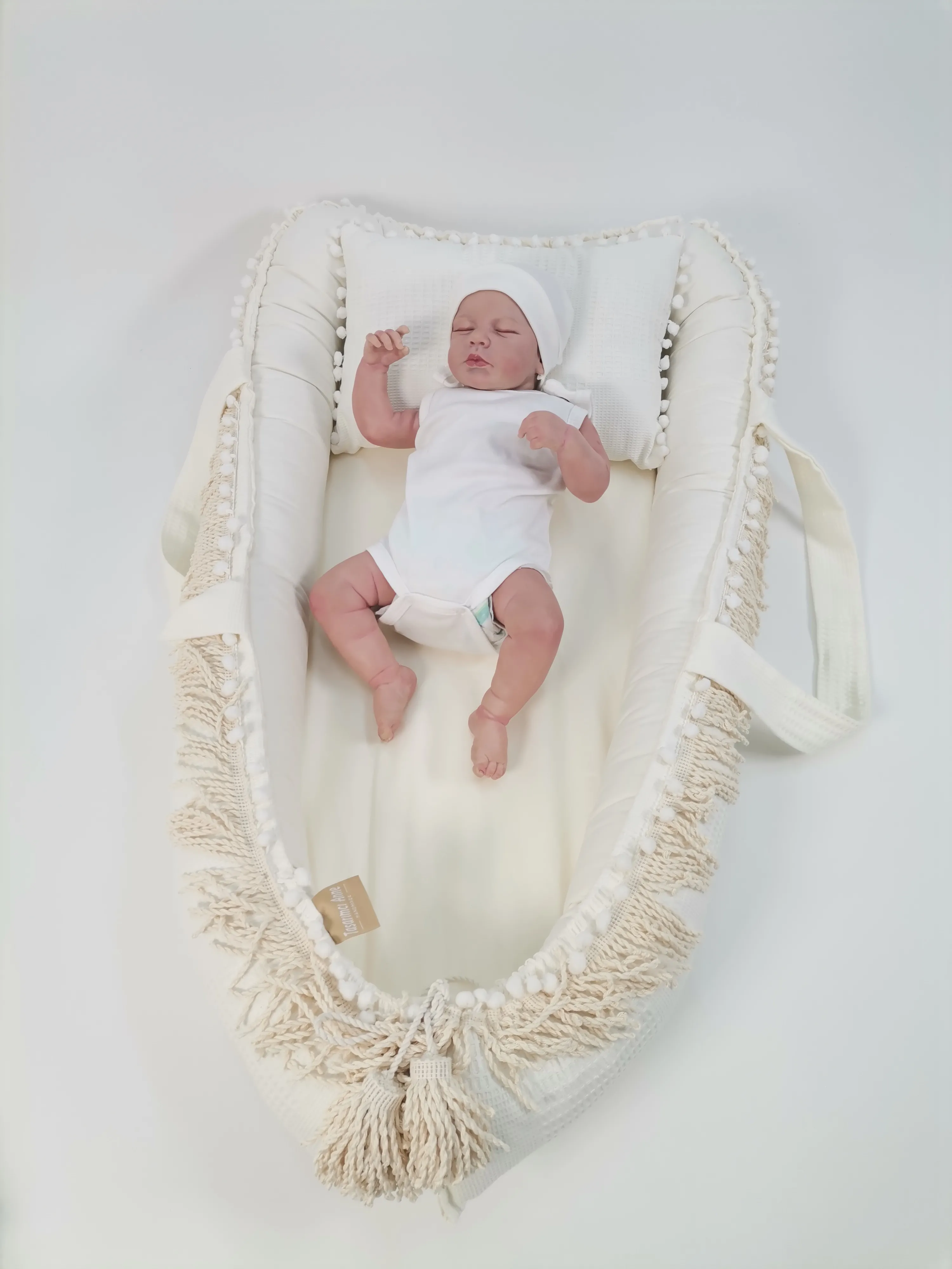 Babynest püsküllü krem waffle pike - krem poplin