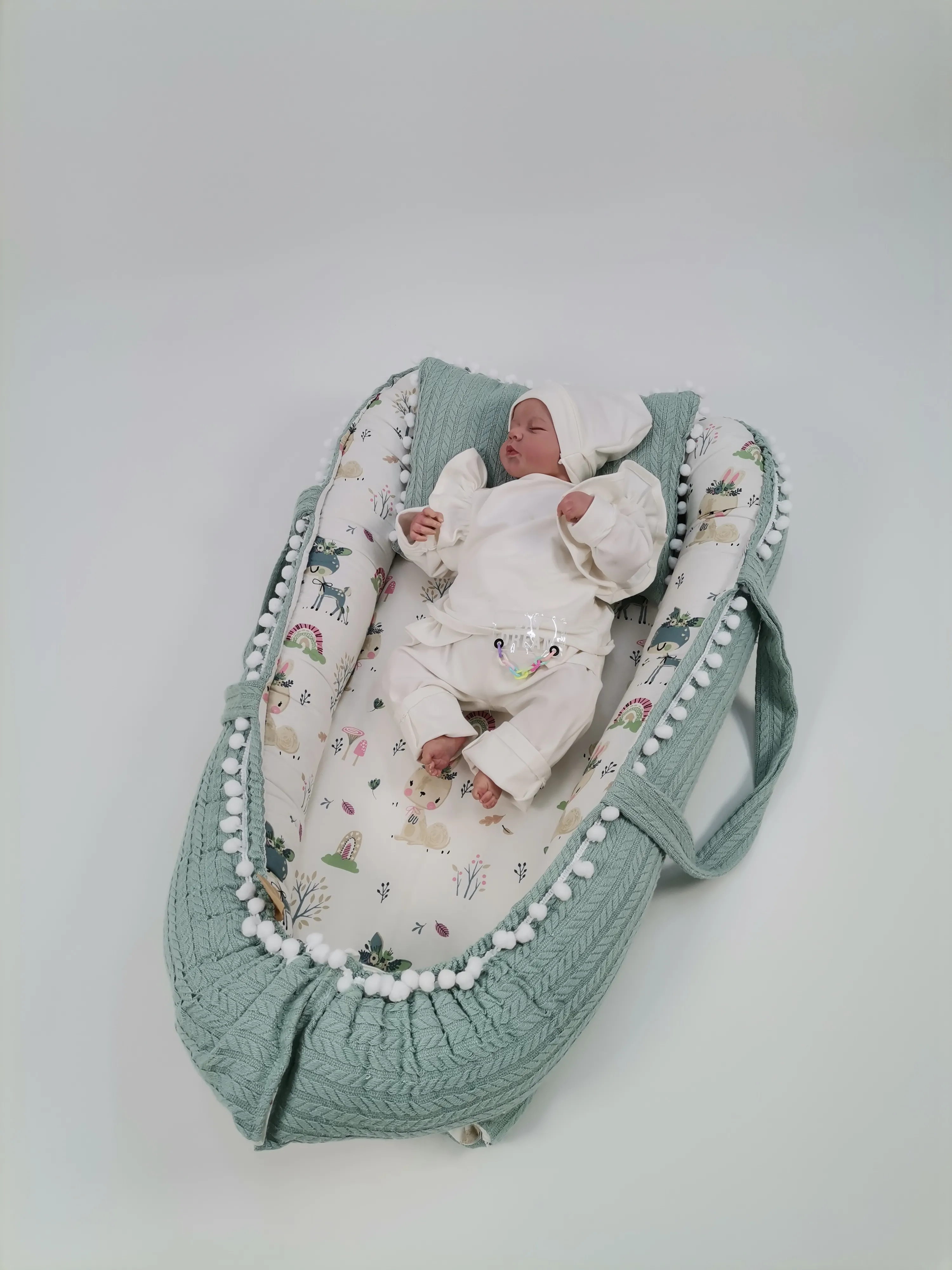 Babynest yeşil örgü pike - yeni ceylanlı poplin