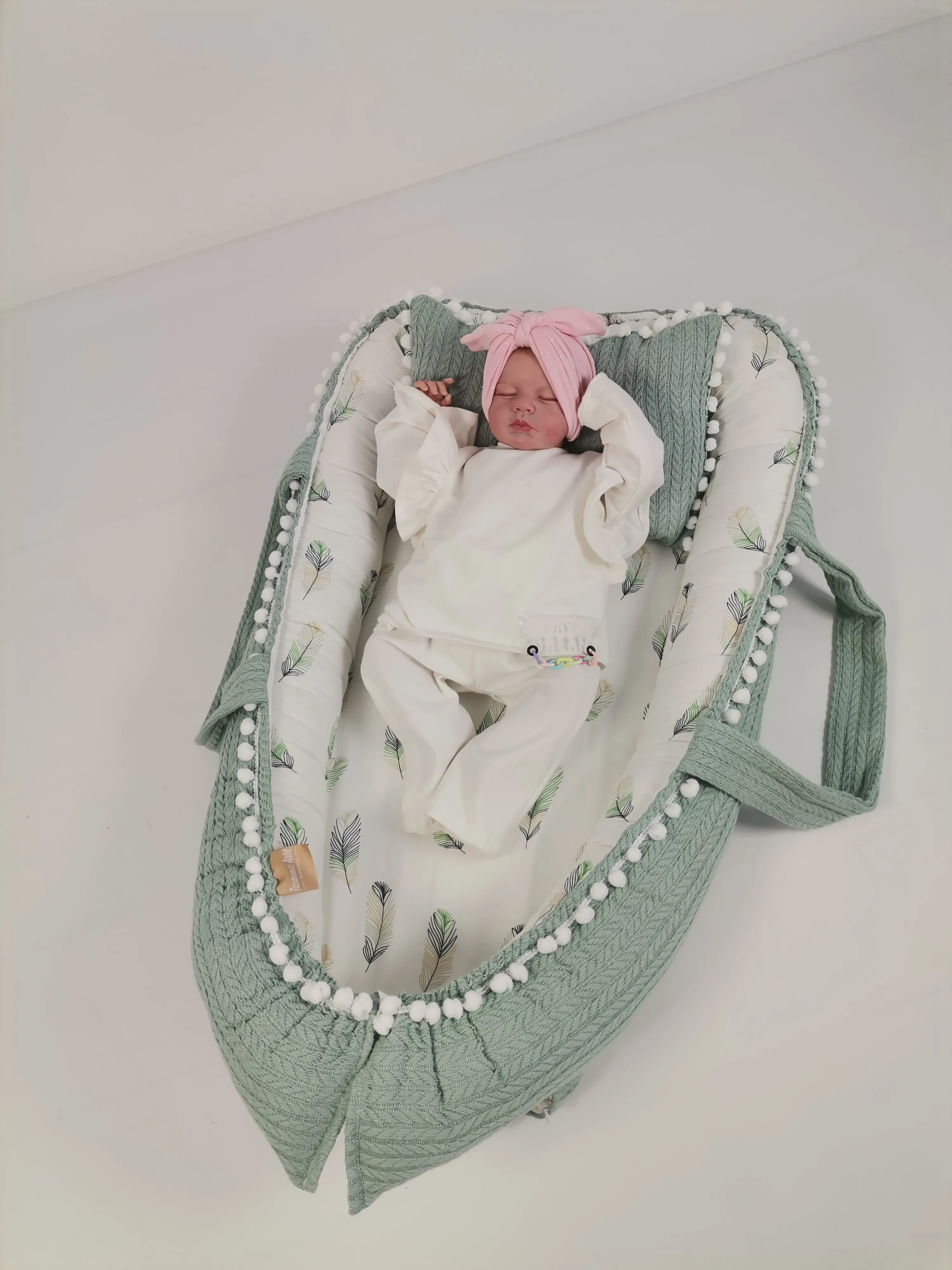 Babynest yeşil örgü pike - yeşil tüylü poplin