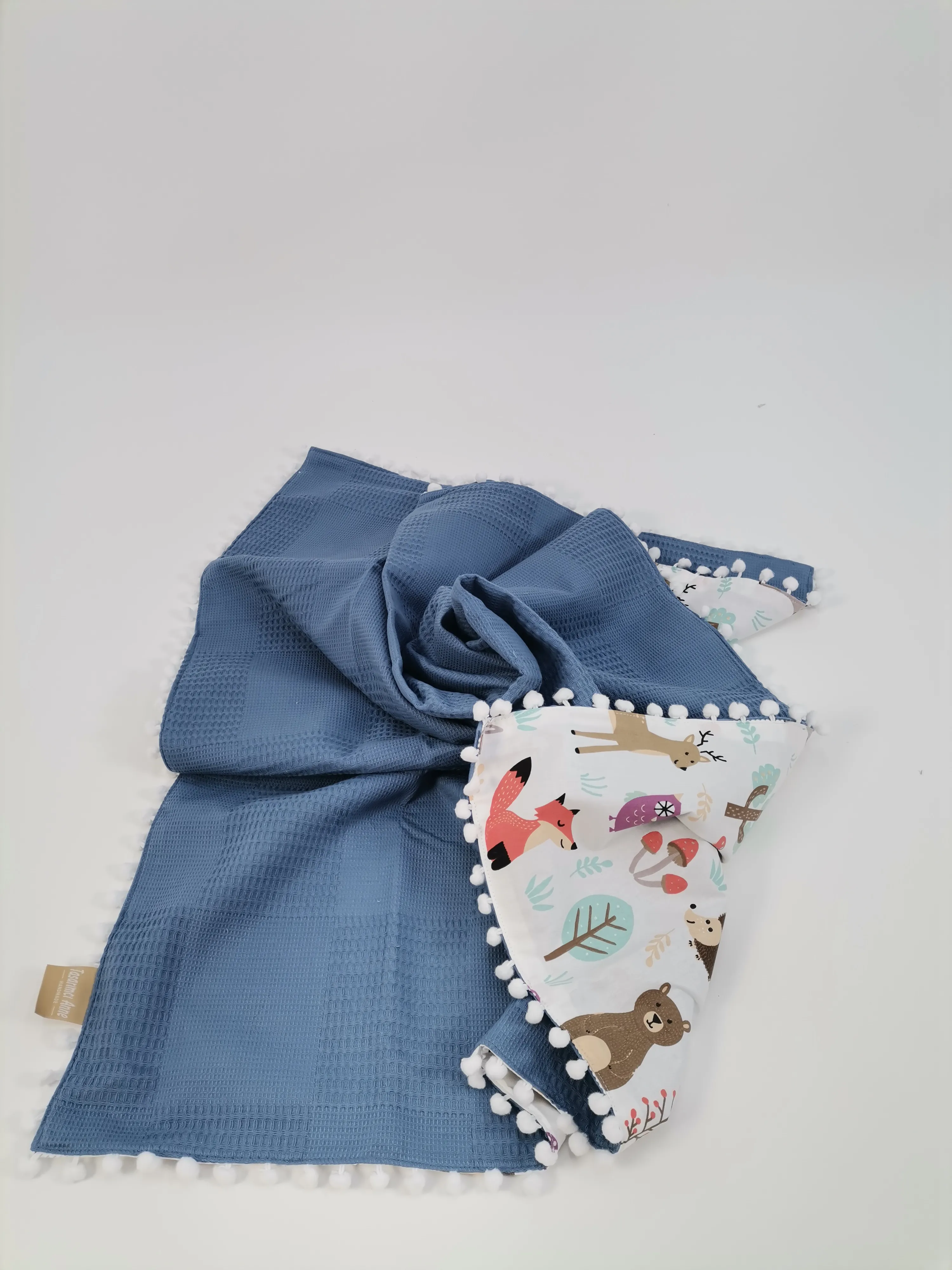 Battaniye indigo mavi waffle pike - hayvan figürlü poplin