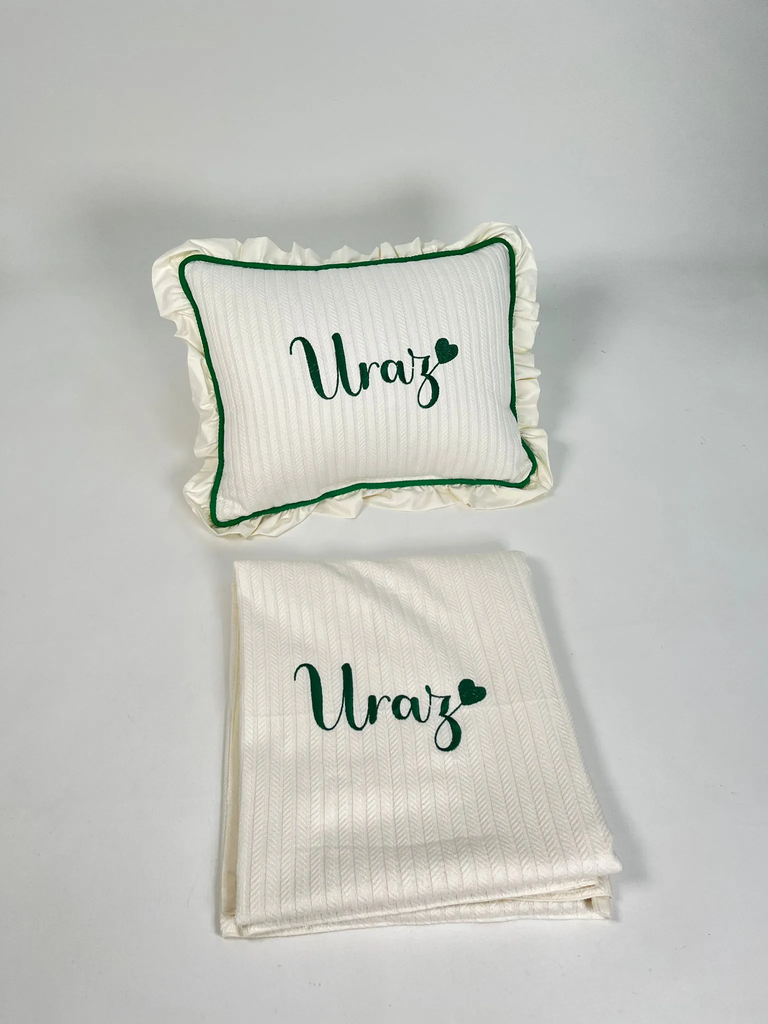Krem örgü pike - krem poplin battaniye yastık 5