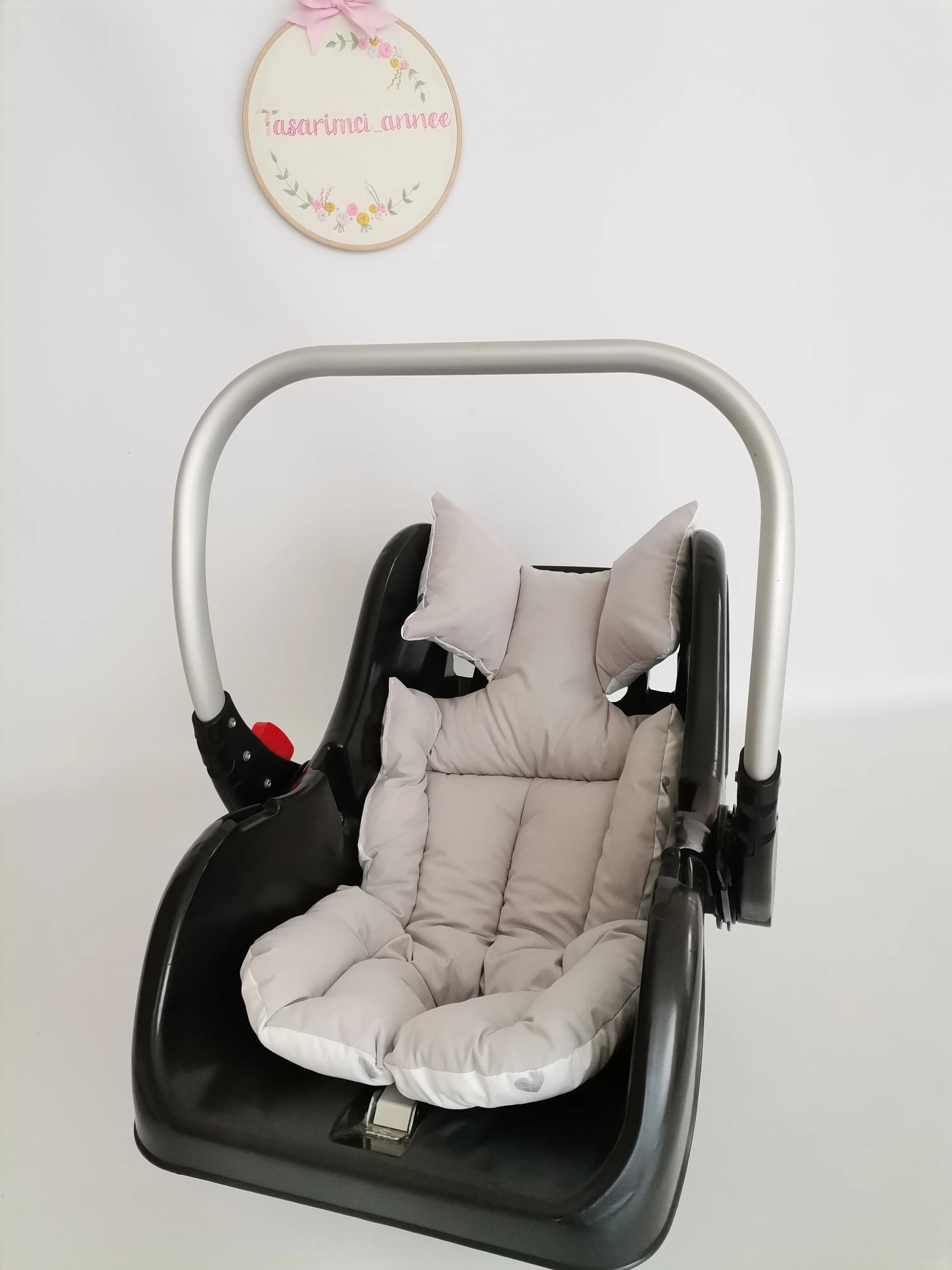 PUSET İÇİ MİNDERİ  GÜMÜŞ KALPLİ POPLİN - V15 GRİ POPLİN
