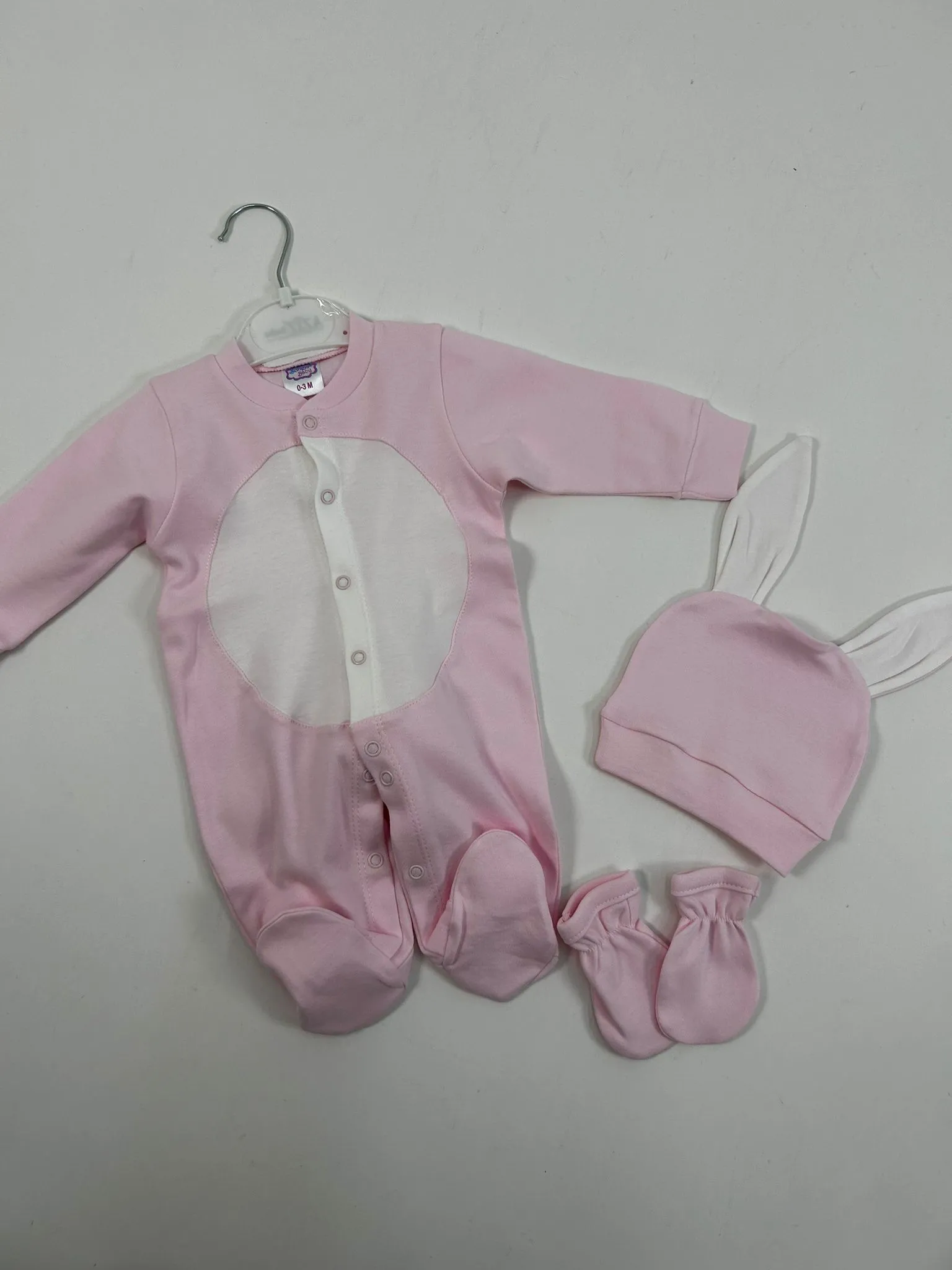 Pembe - beyaz tavşan tulum takım