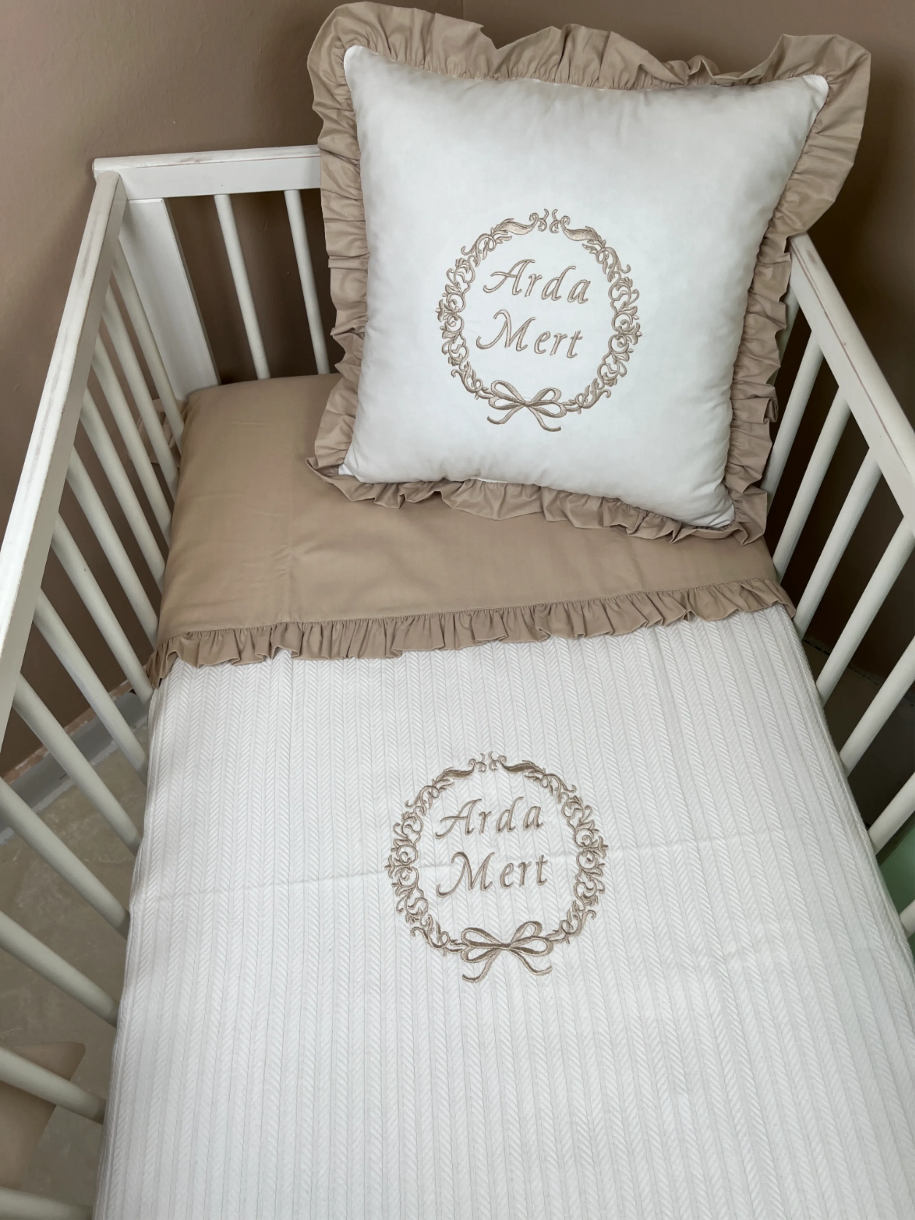 Pike takımı 4 parça krem örgü pike - bej poplin 2