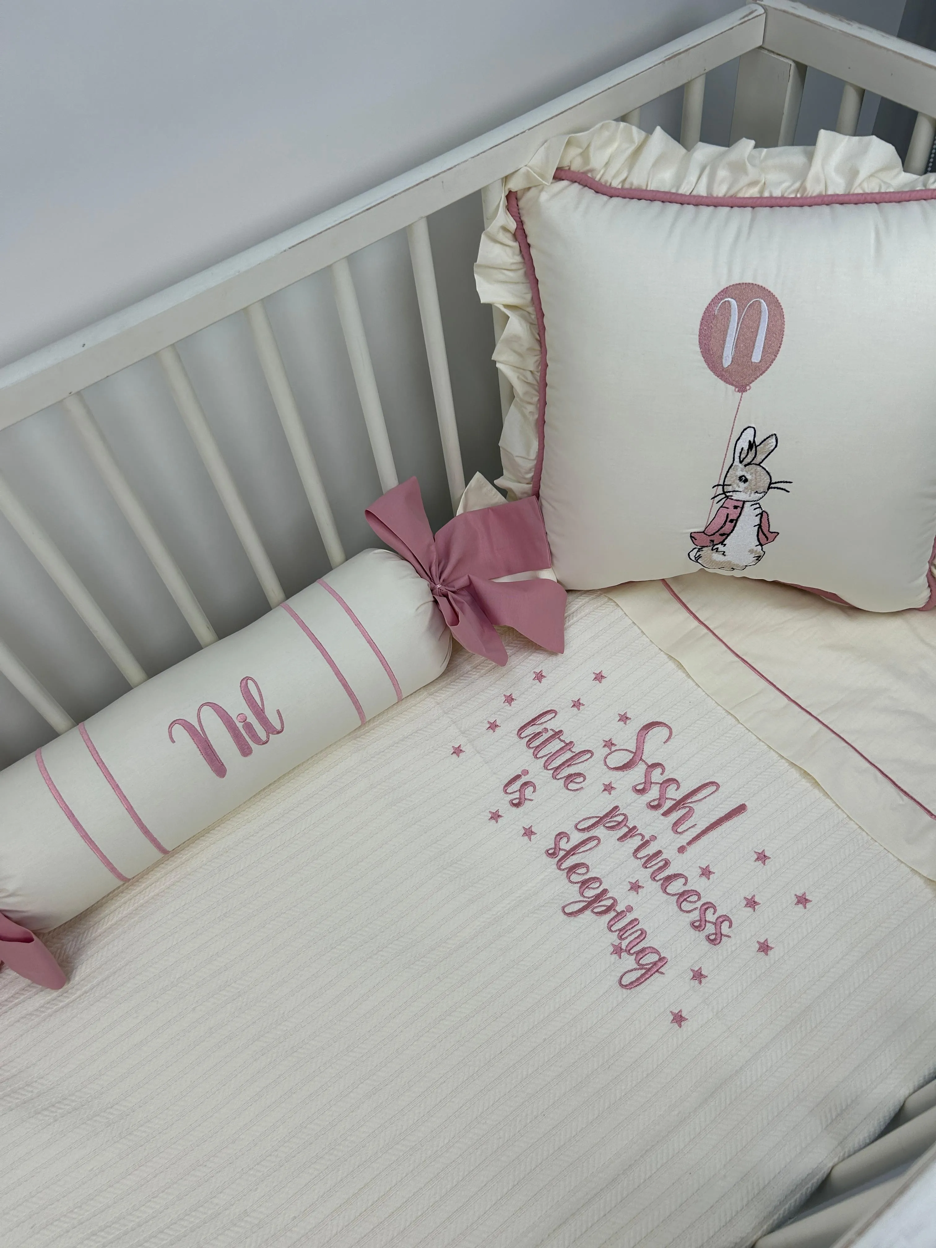 Pike takımı 5 parça krem örgü pike - krem poplin 7