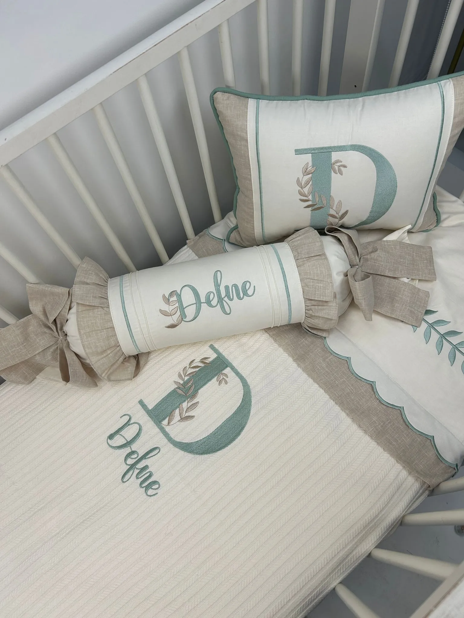 Pike takımı 5 parça krem örgü pike - bej isviçre keteni 15