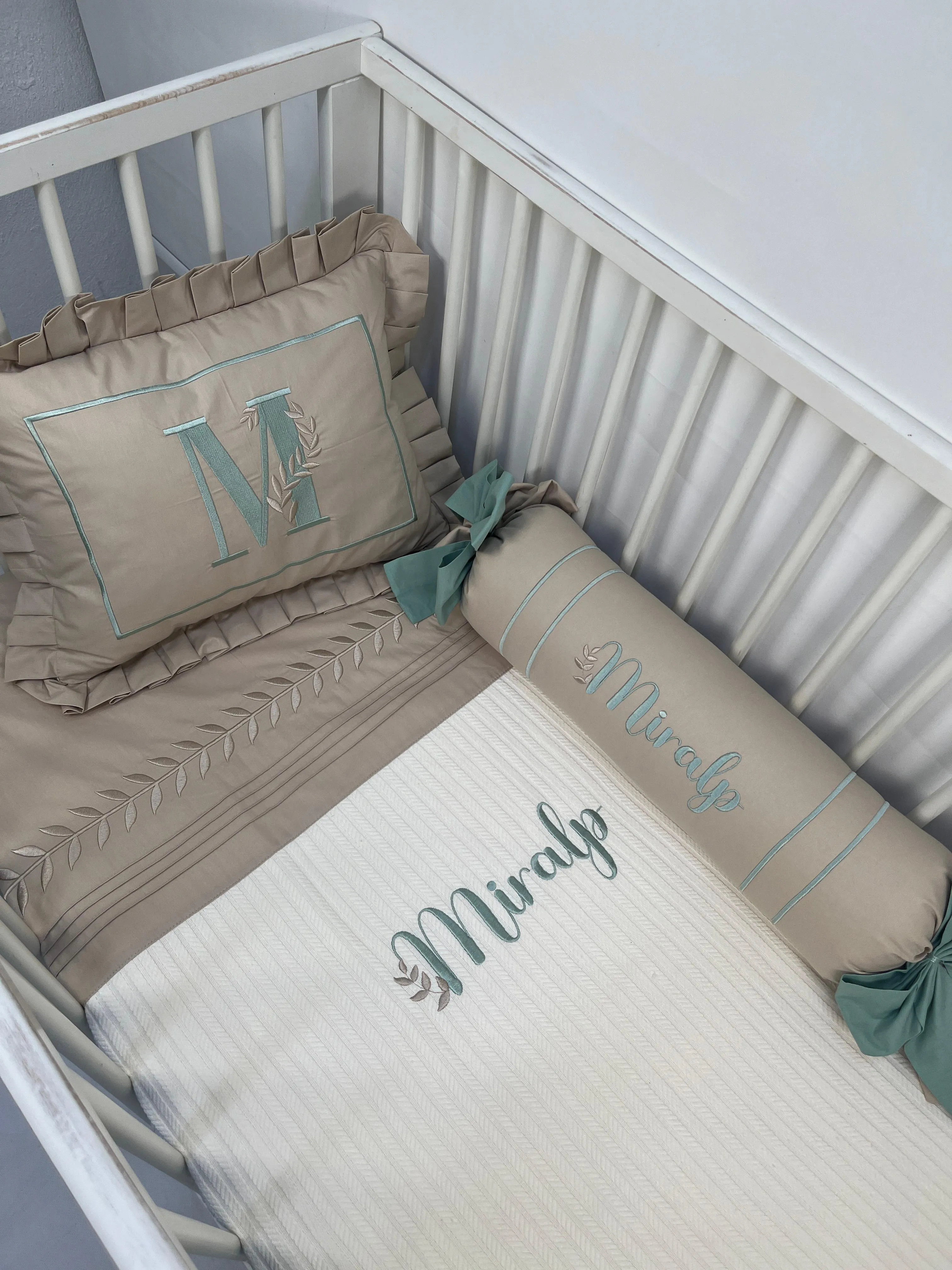 Pike takımı 5 parça krem örgü pike - bej poplin 6
