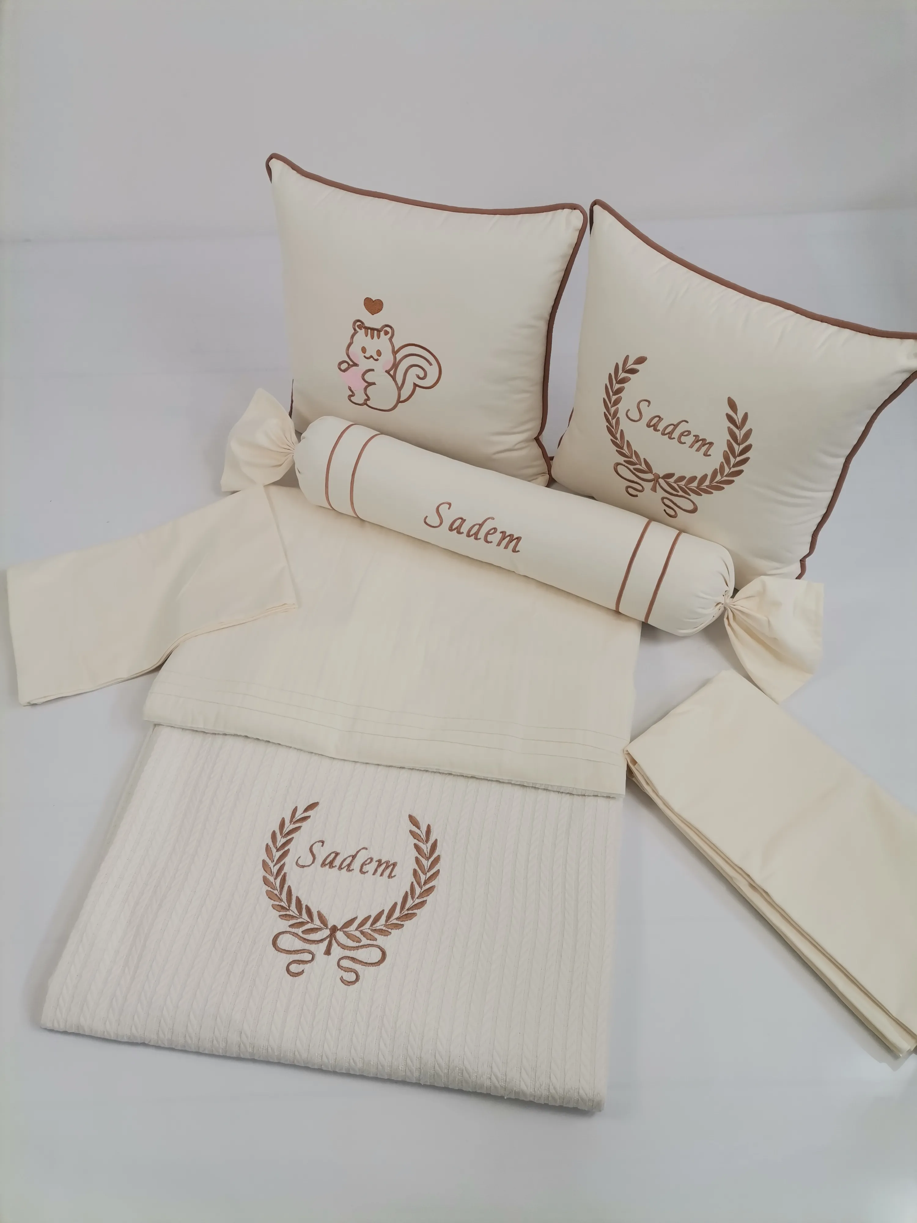Pike takımı 6 parça krem örgü pike - krem poplin 2