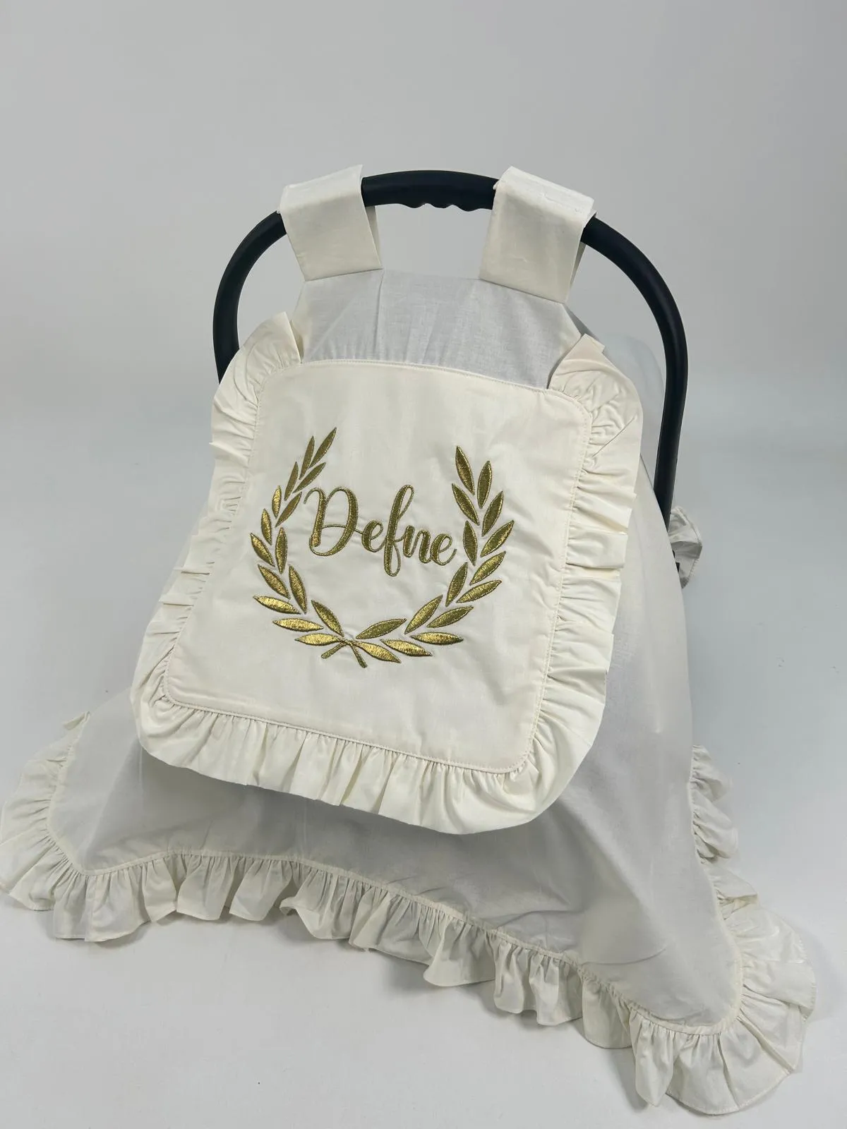 Puset örtüsü kapaklı fırfırlı krem poplin 5