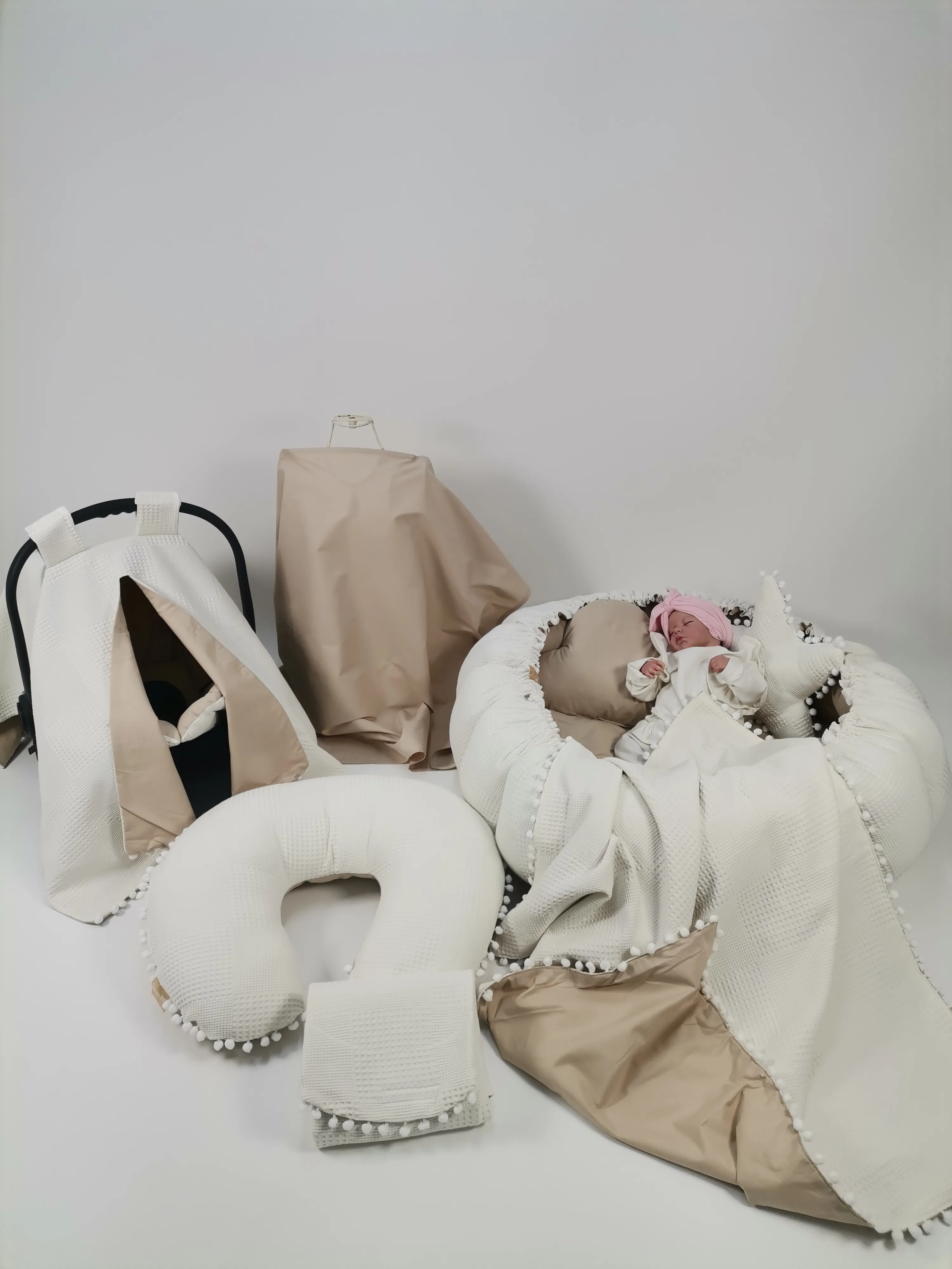 Yuvarlak babynest 9'lu set krem waffle pike - bej poplin