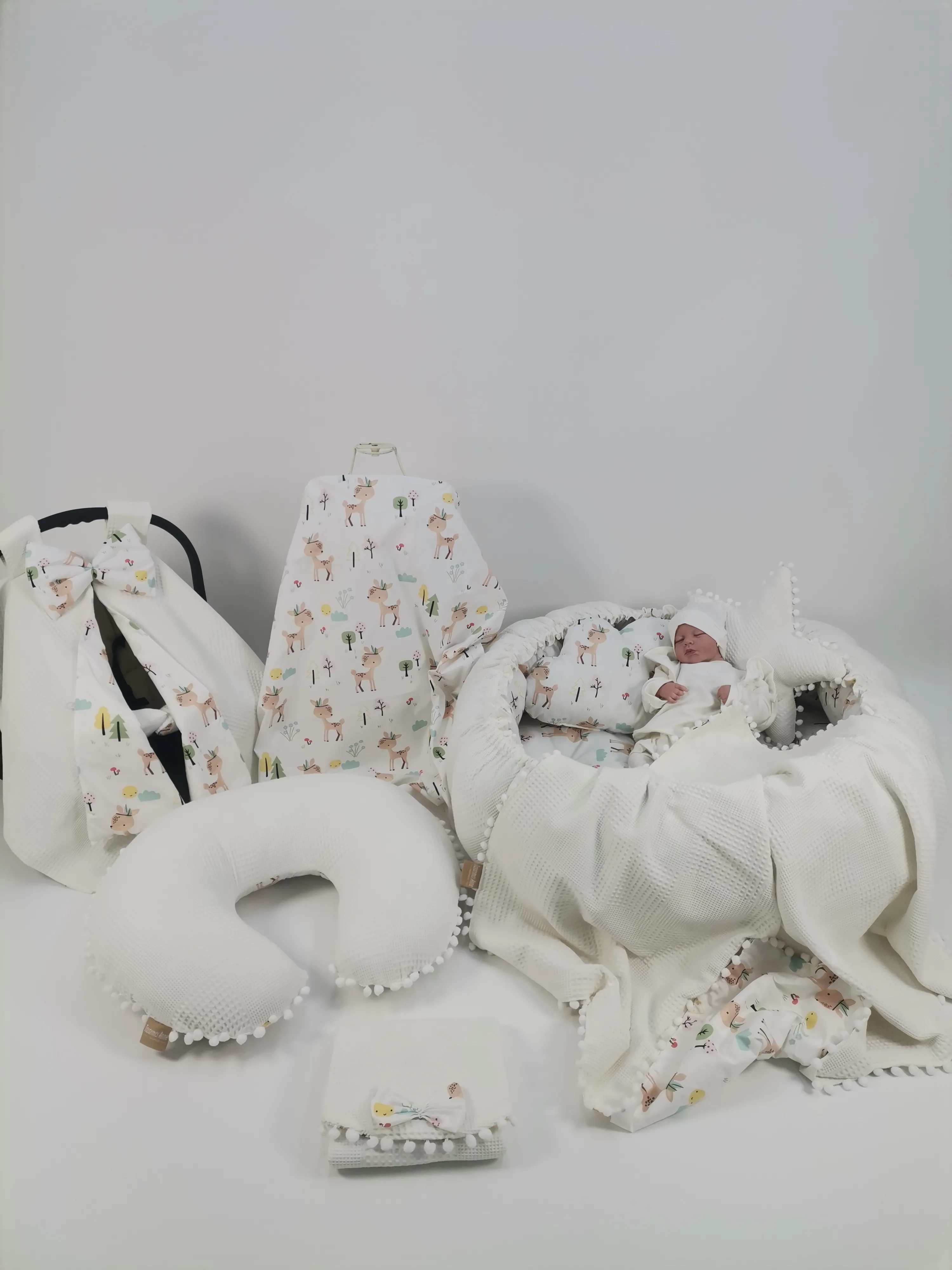 Yuvarlak babynest 9'lu set krem waffle pike - karacalı poplin