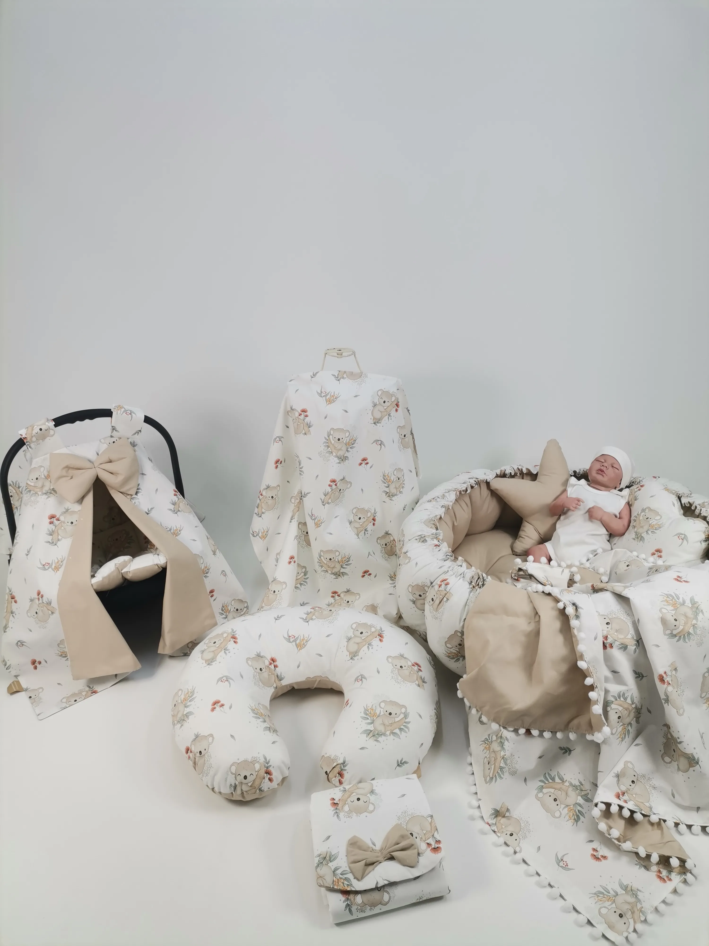 Yuvarlak babynest 9'lu set koala poplin - bej poplin