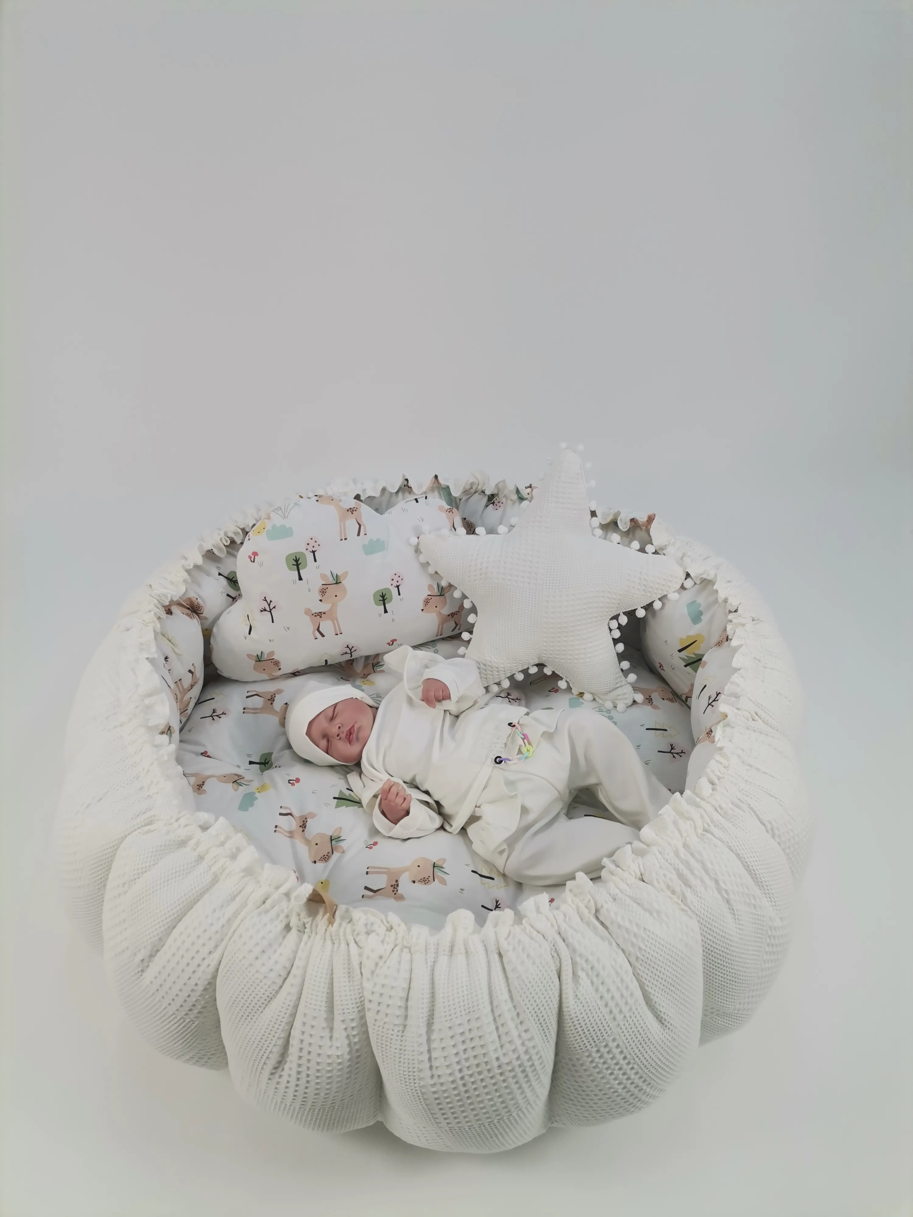 Yuvarlak babynest krem waffle pike - karacalı poplin
