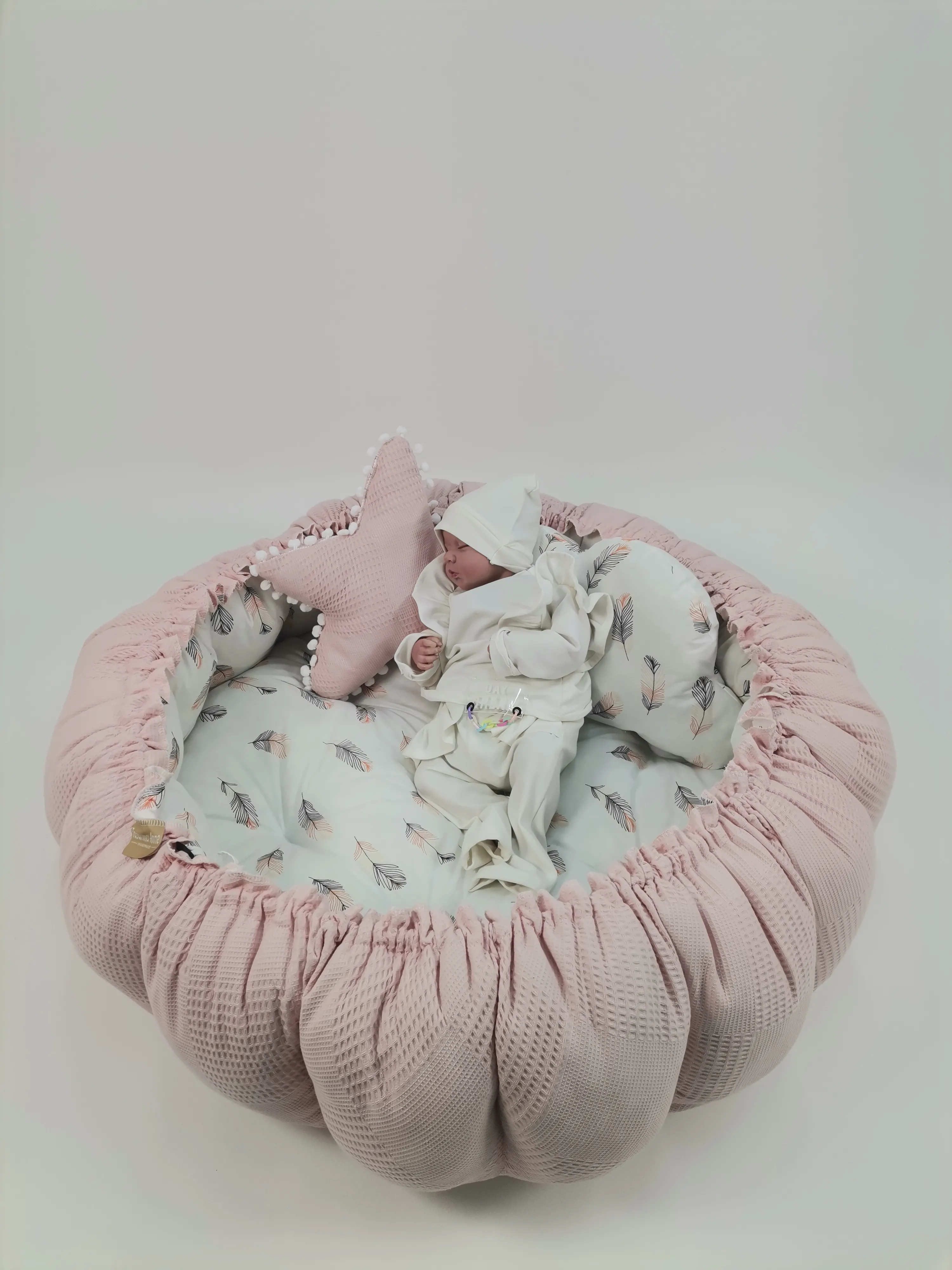 Yuvarlak babynest pudra pembe waffle pike - pembe tüylü poplin
