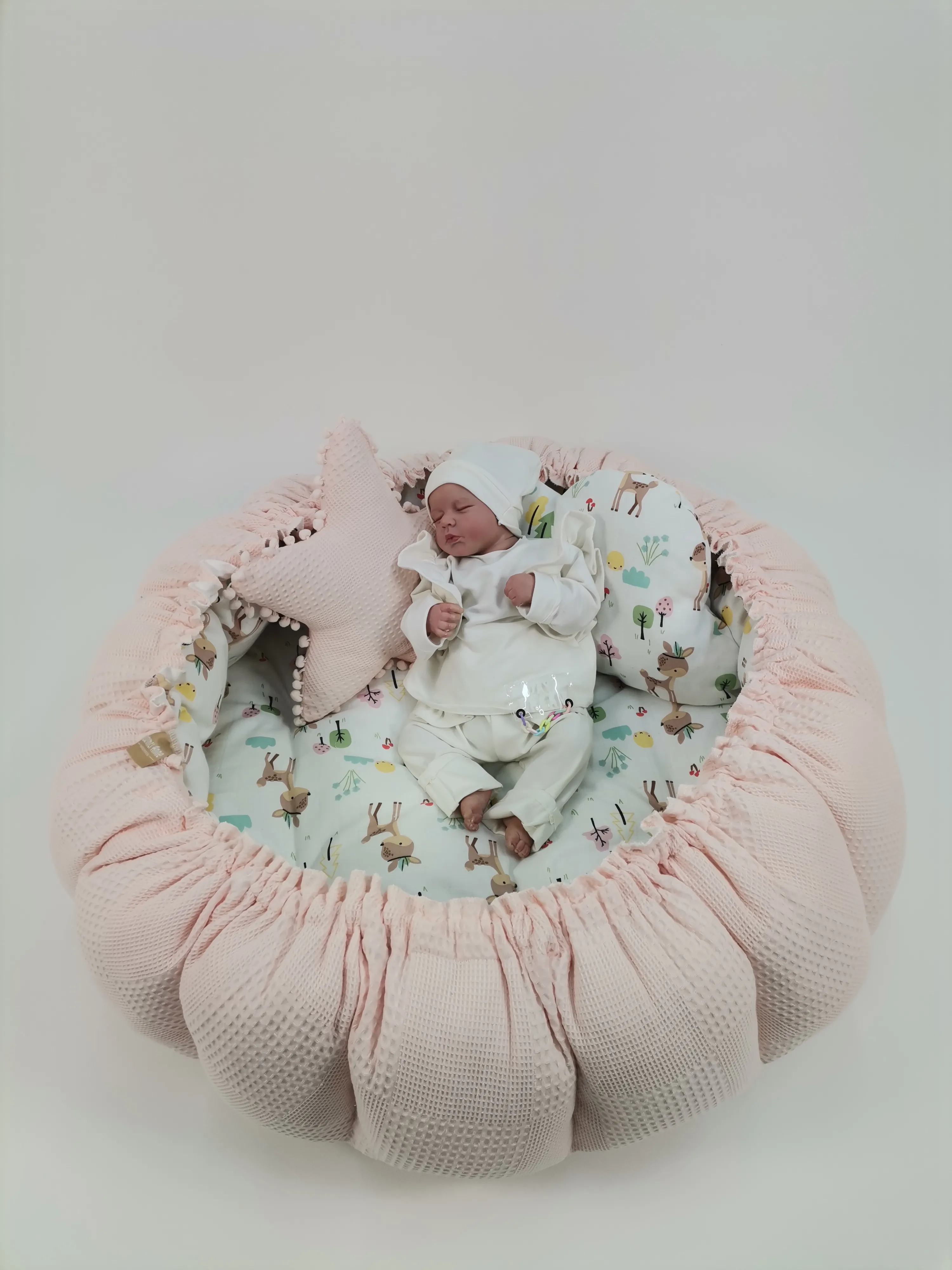 Yuvarlak babynest somon rengi waffle pike - karacalı müslin