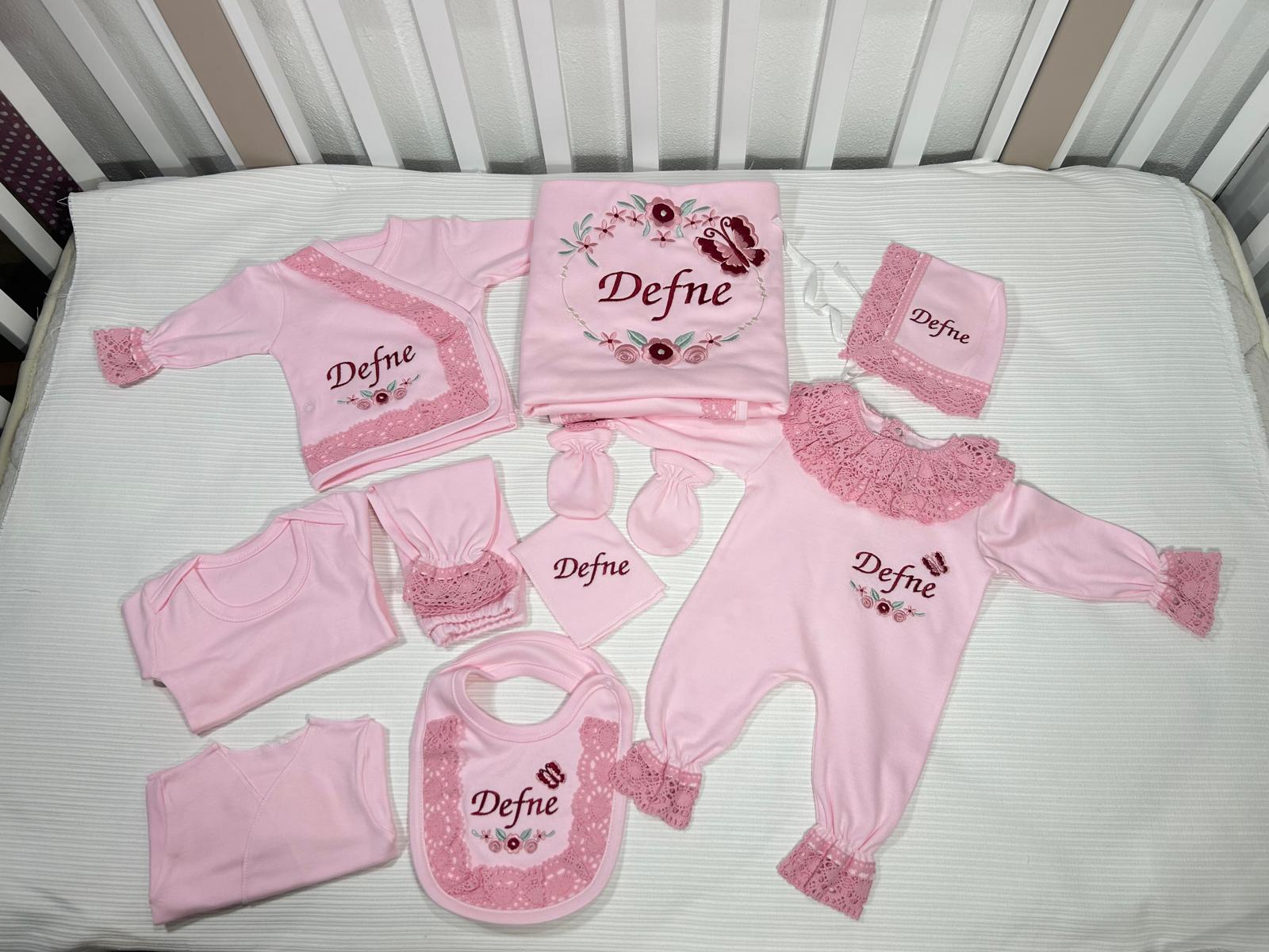 Hastane çıkışı Pembe 10'lu güpürlü isim ve desen işlemeli 