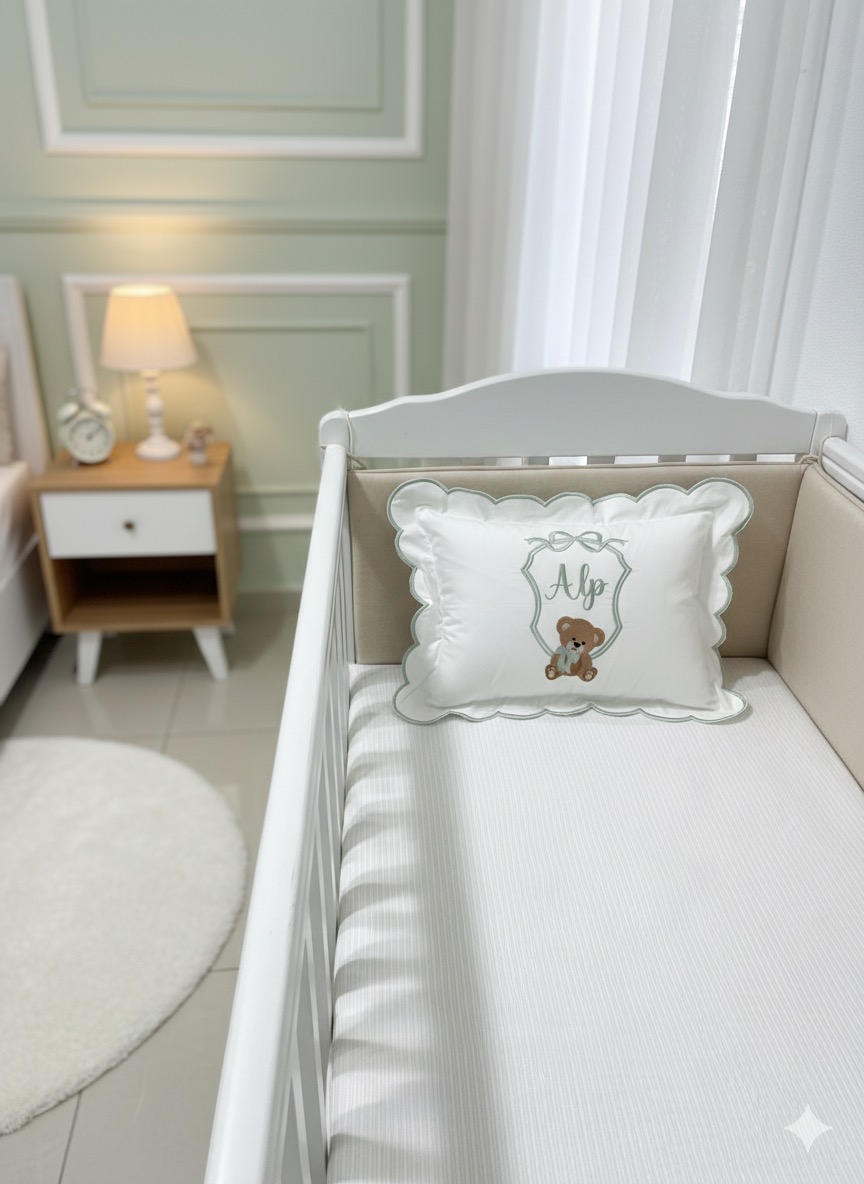 İsim ve desen işlemeli dalgalı pikolu yastık 