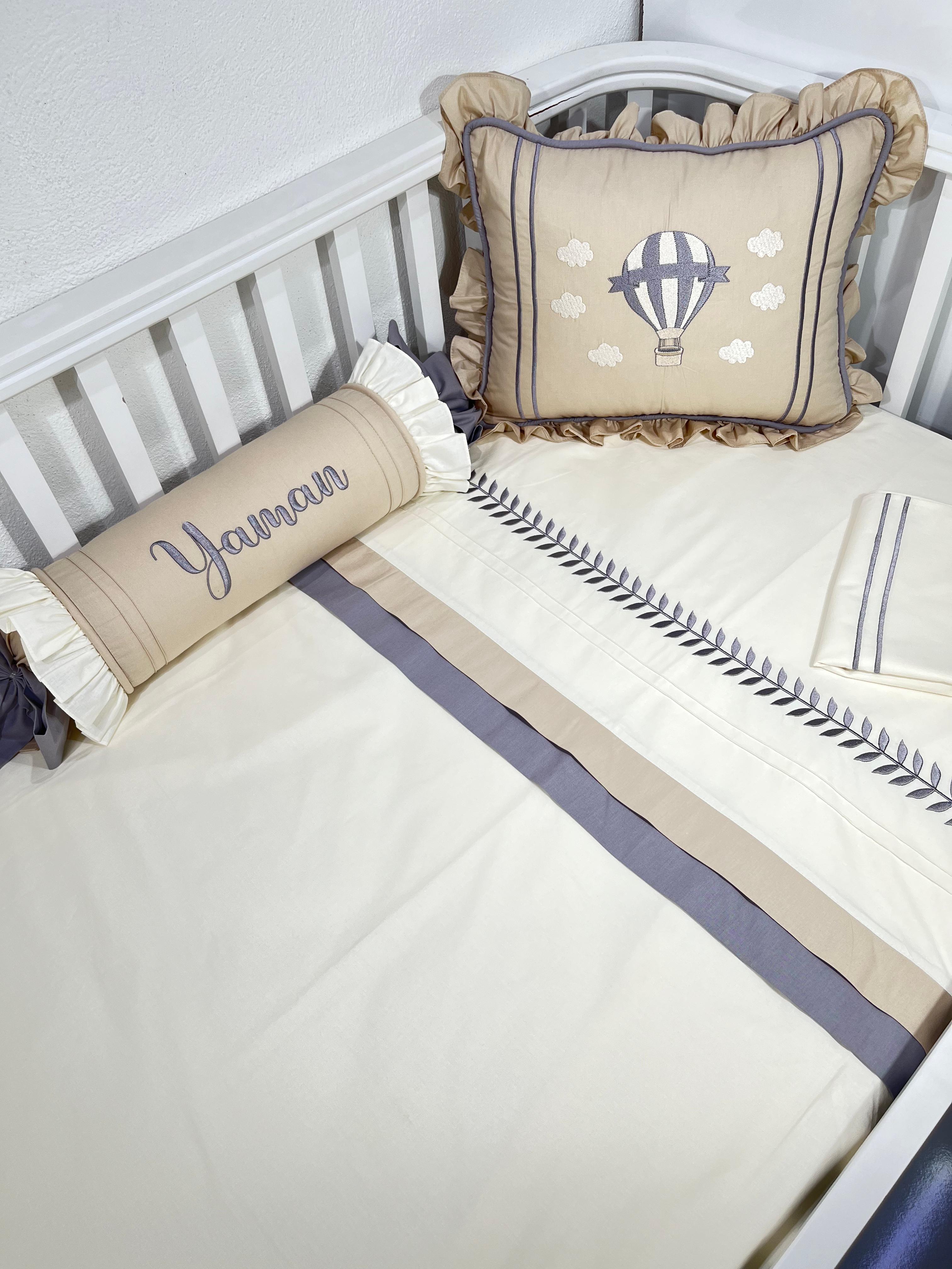 Nevresim takımı 5 parça krem poplin - bej gri poplin 