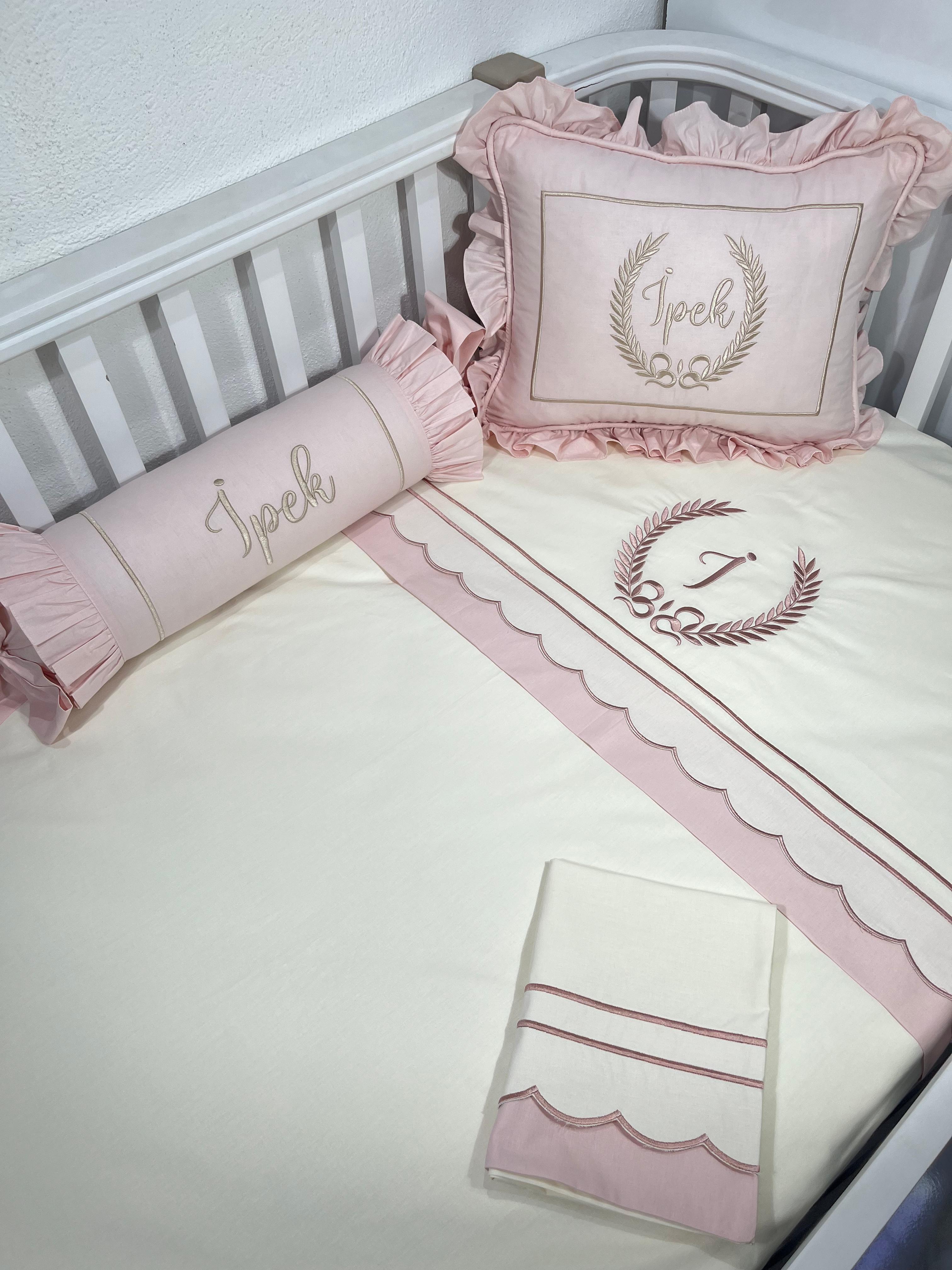 Nevresim takımı 5 parça krem ve pudra poplin 