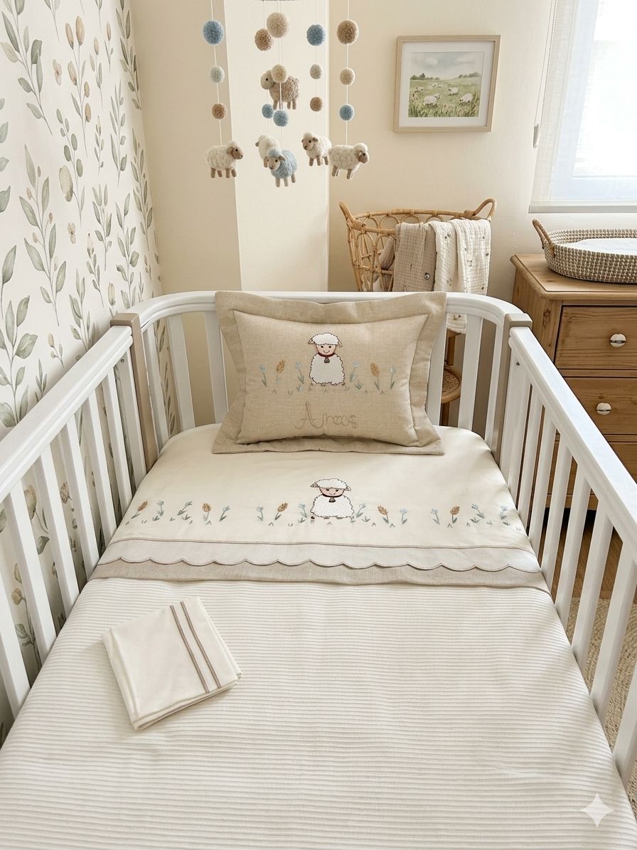 Pike takımı 4 parça beyaz fitilli pike - bej isviçre keteni 2