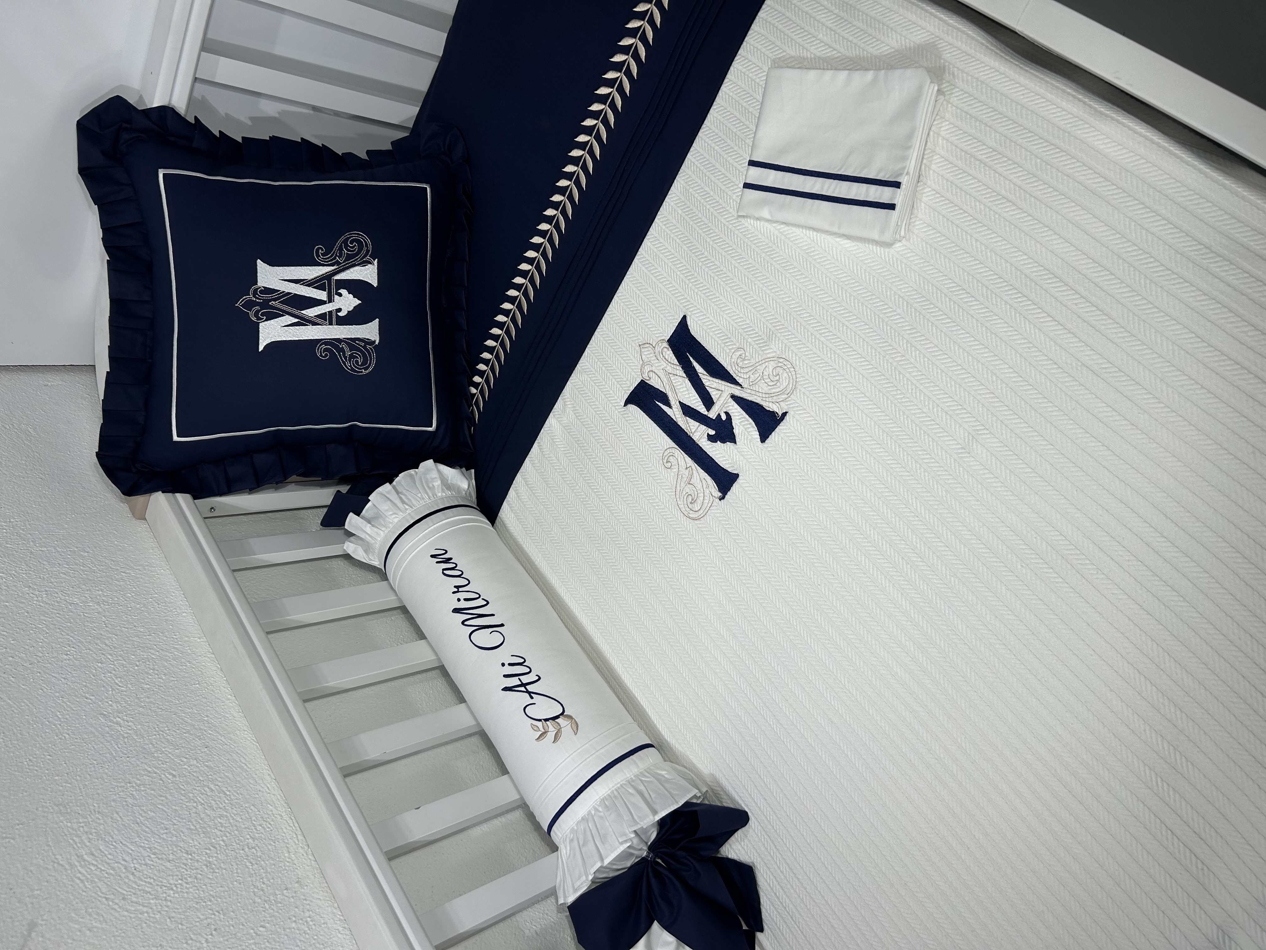 Pike takımı 5 parça beyaz örgü pike - lacivert poplin 4