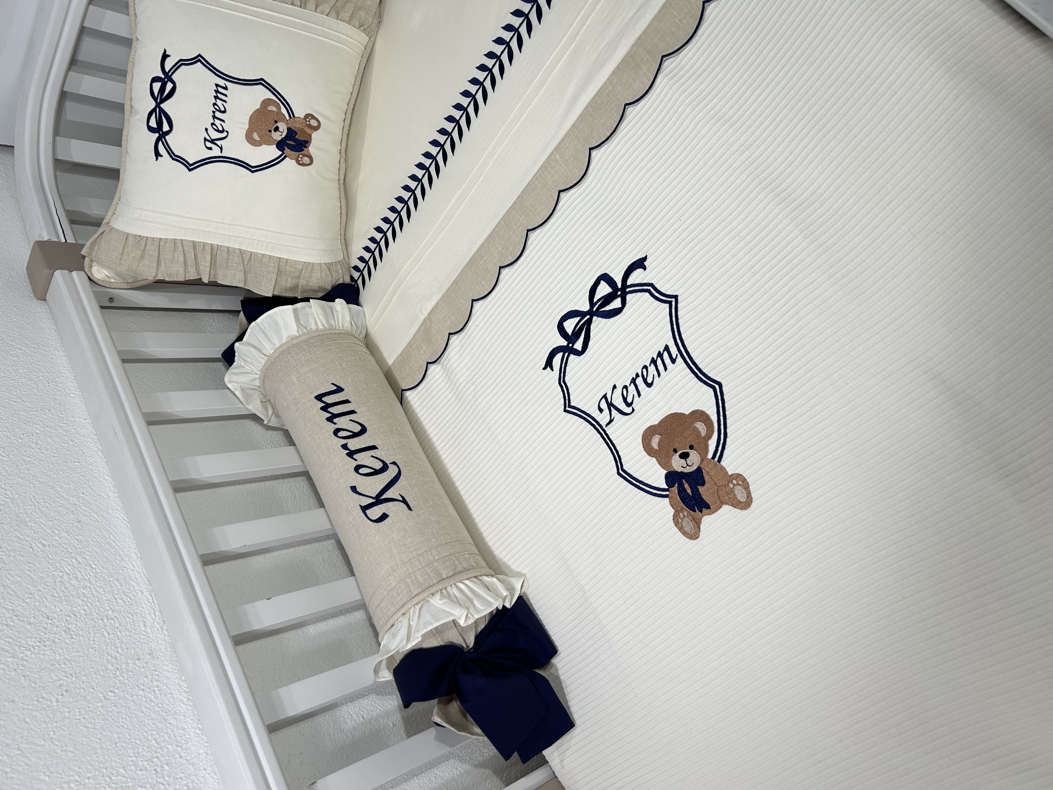 Pike takımı 5 parça krem fitilli pike - bej İsviçre keten 17