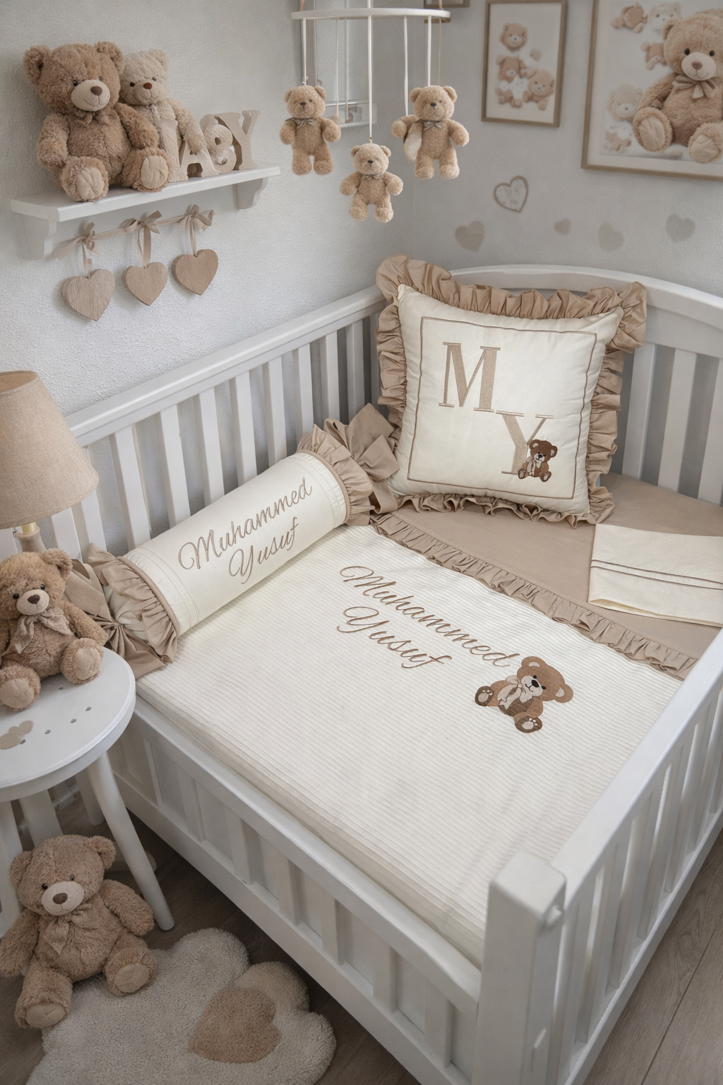 Pike takımı 5 parça krem fitilli pike - bej poplin 2