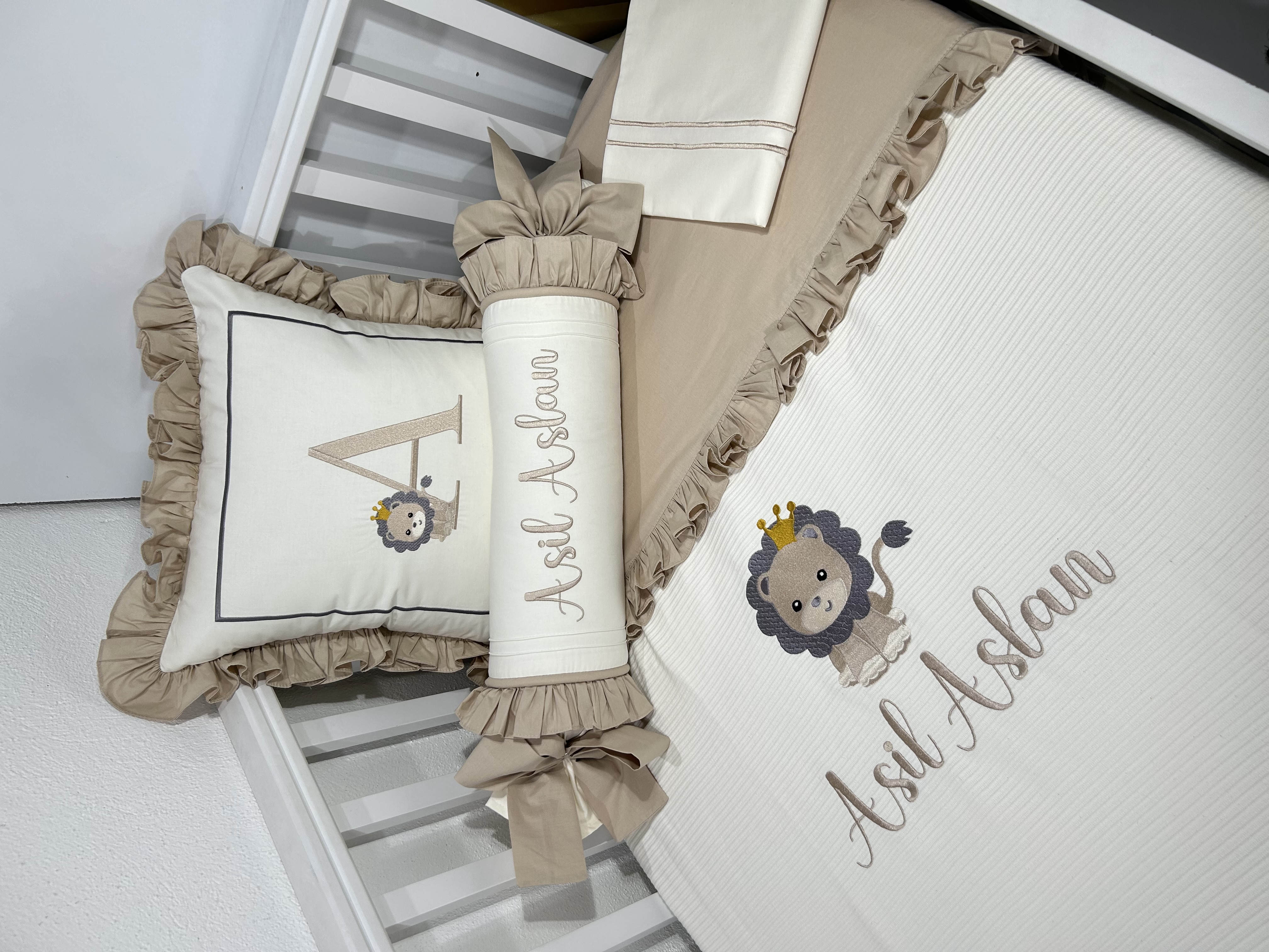 Pike takımı 5 parça krem fitilli pike - bej poplin