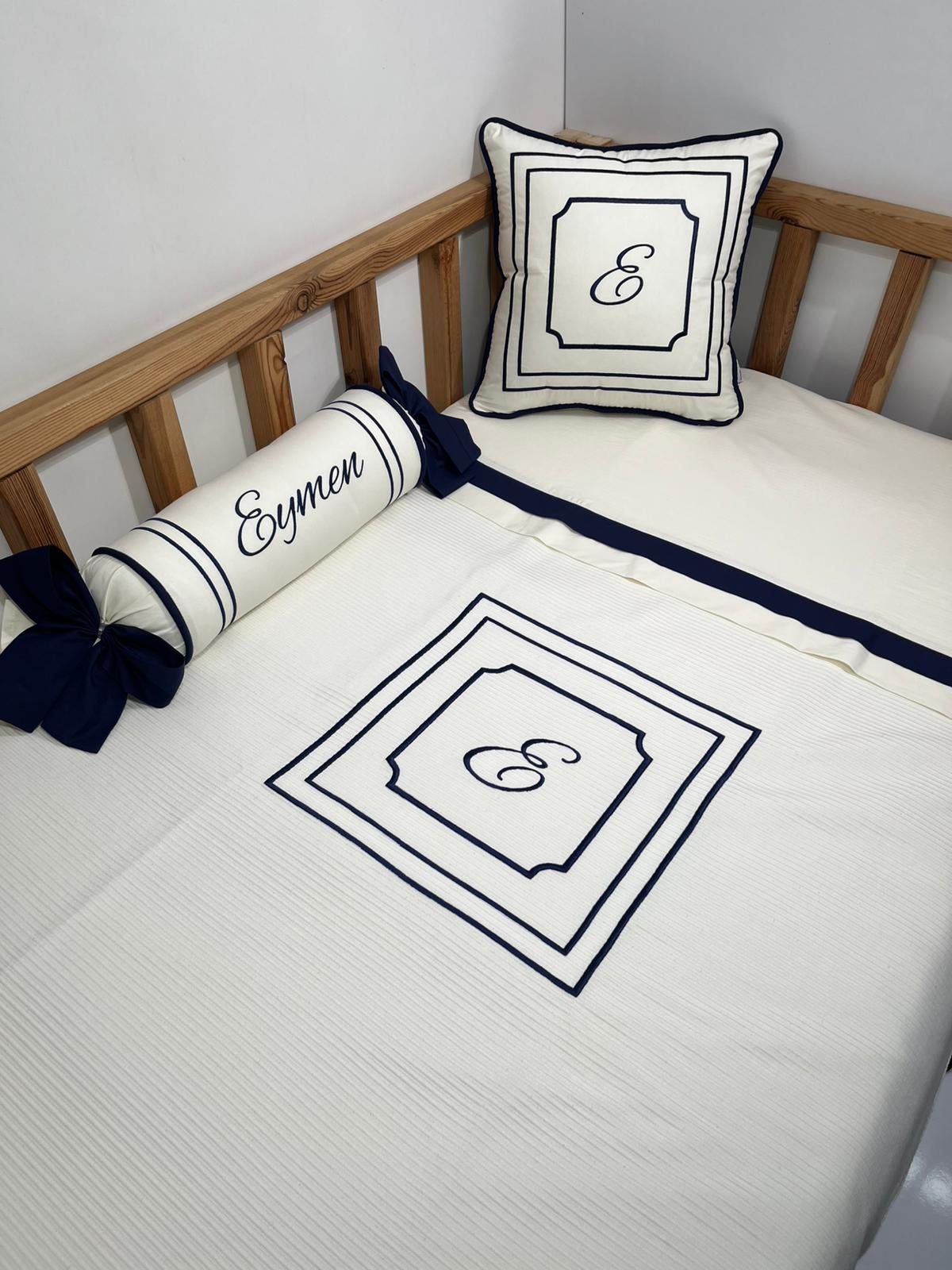 Pike takımı 5 parça krem fitilli pike - krem poplin