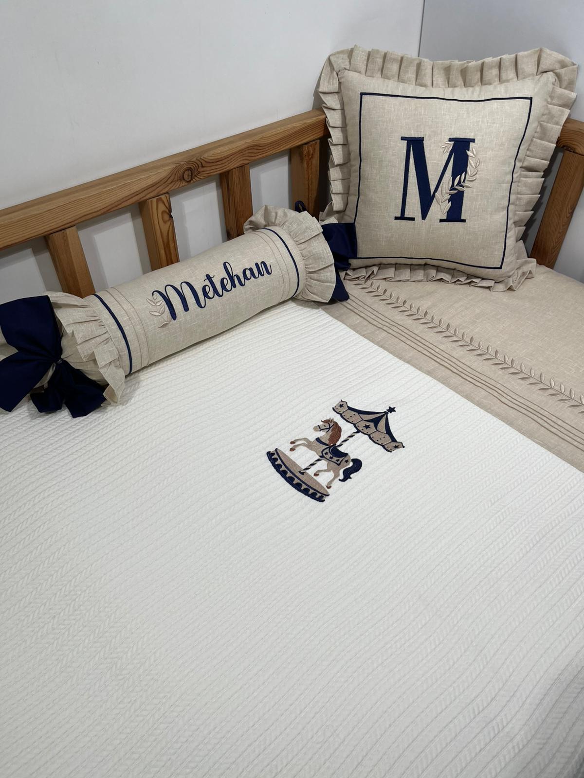 Pike takımı 5 parça krem örgü pike - bej isviçre keteni 30