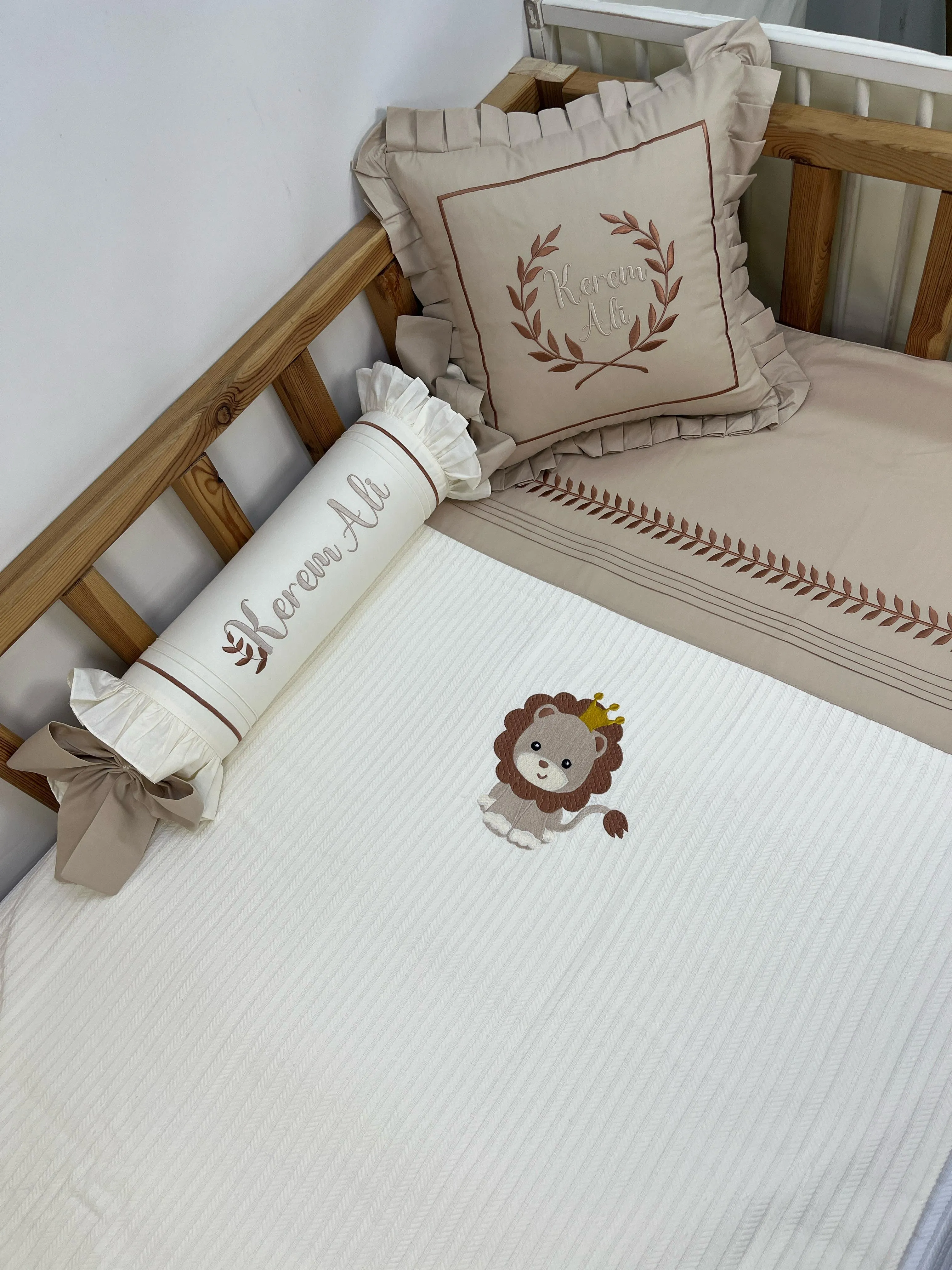 Pike takımı 5 parça krem örgü pike - bej poplin 7