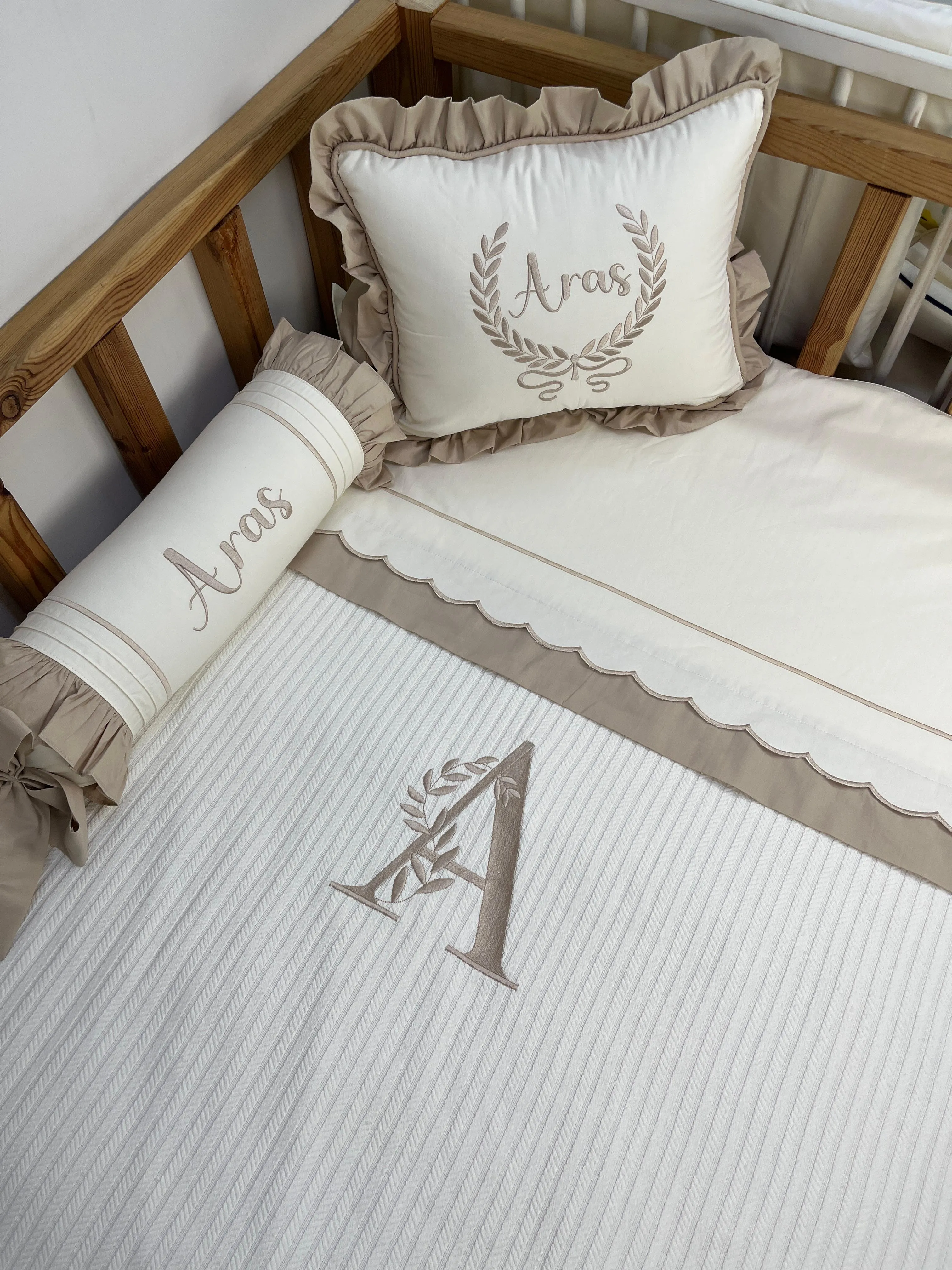 Pike takımı 5 parça krem örgü pike - bej poplin 9