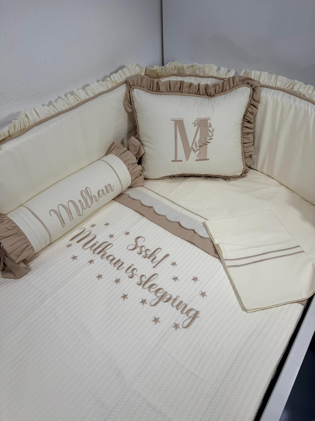 Pike takımı 5 parça krem örgü pike - krem poplin 11