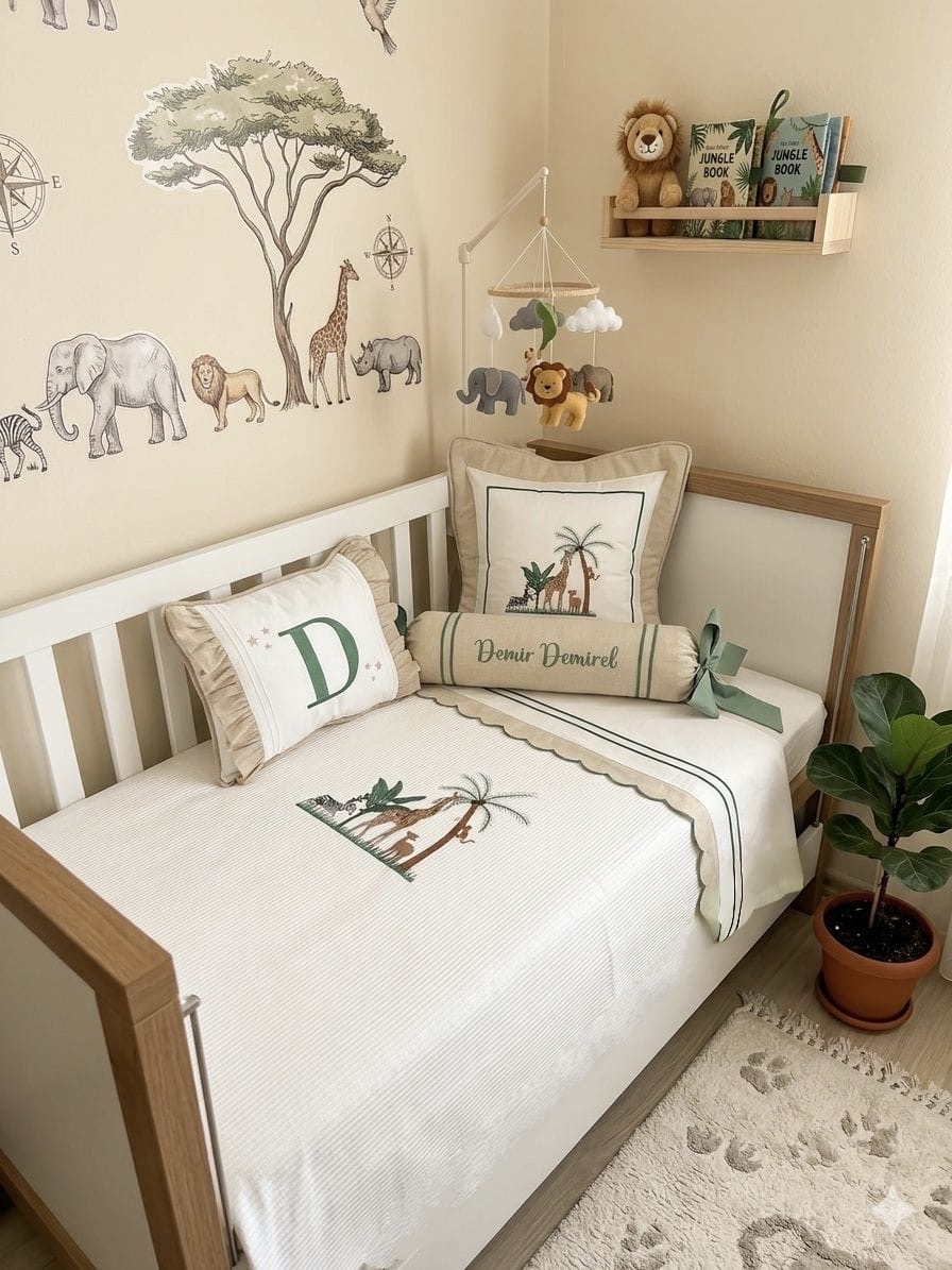 Pike takımı 6 parça beyaz fitilli pike - bej isviçre keteni 6